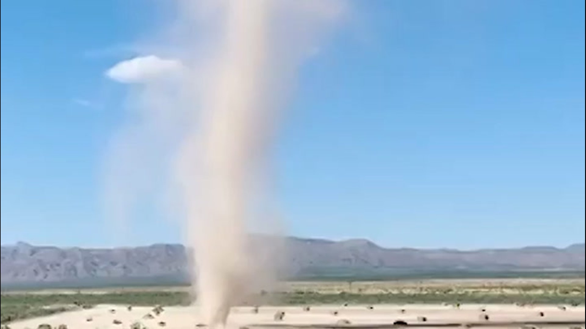 Incredible video captured in Marfa, Texas, shows a dust devil spinning through the area on June 25.