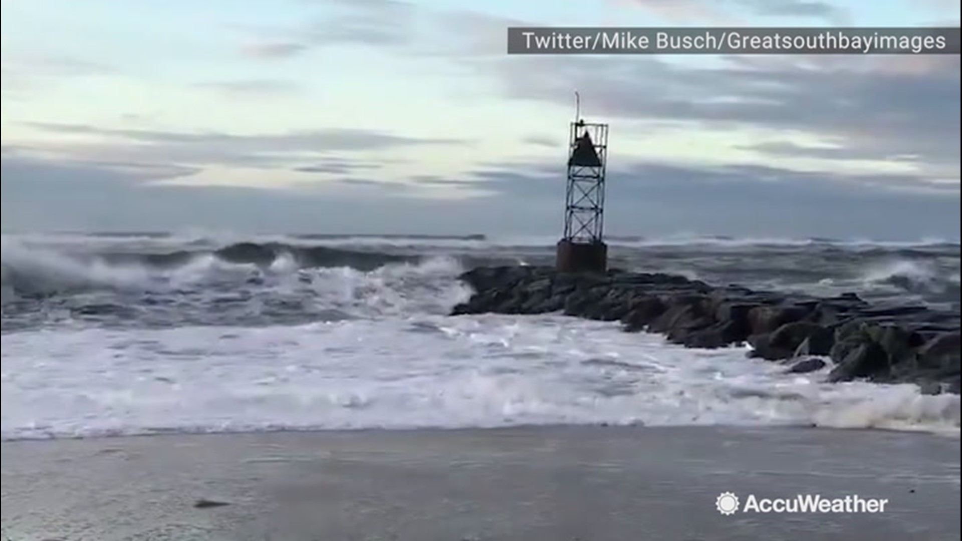 The shores of Moriches Inlet of New York's Long Island were pounded by choppy waves churned by strong winds on Oct. 10.