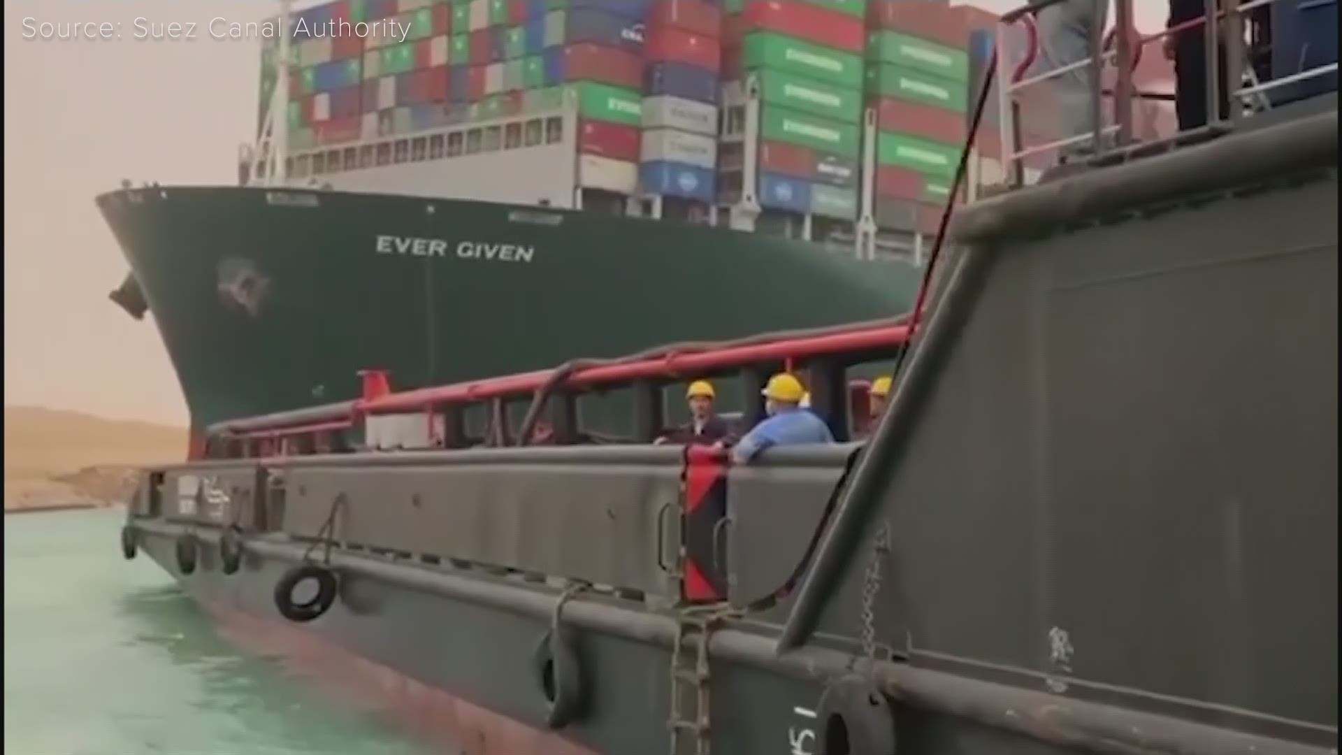 A skyscraper-sized container ship has become wedged across Egypt's Suez Canal and blocked all traffic in the vital waterway.