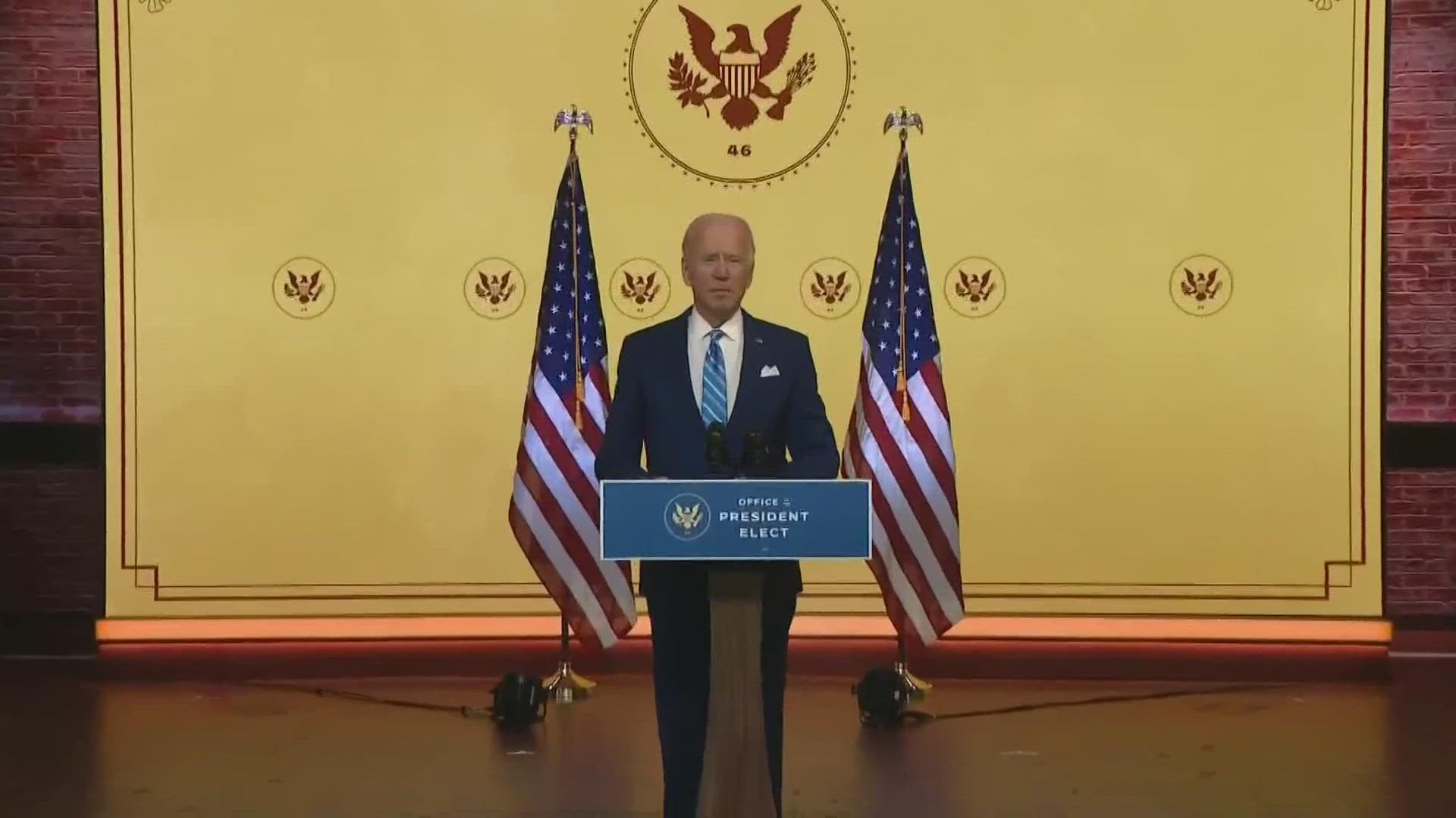 President-elect Joe Biden delivers a Thanksgiving address to the nation seeking to unify Americans in the face of the coronavirus pandemic