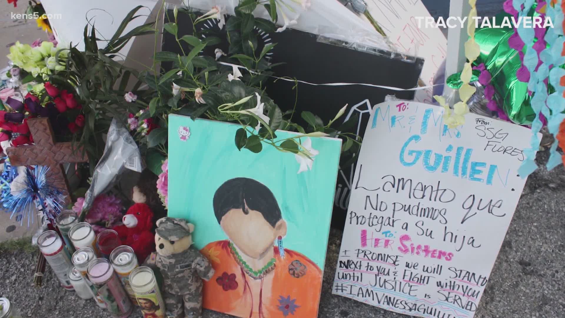 Outside Cafe Azteca, people drop off flowers, signs and drawings of the young soldier. They're demanding justice for Guillen and her family.