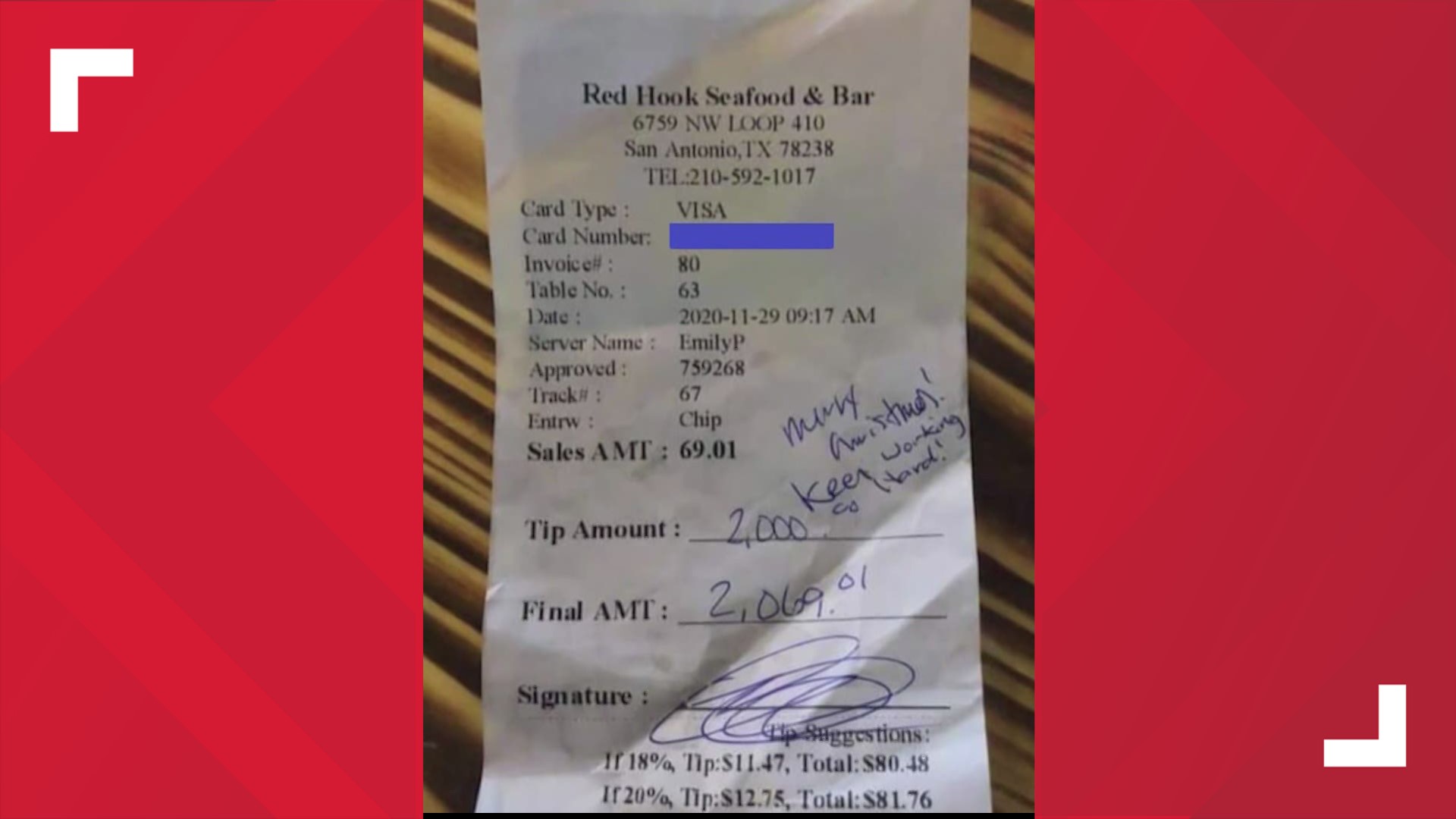 A local server received a $2,000 tip as an early Christmas gift but she can’t get a single cent. Her employer said they can’t process a tip bigger than $500.