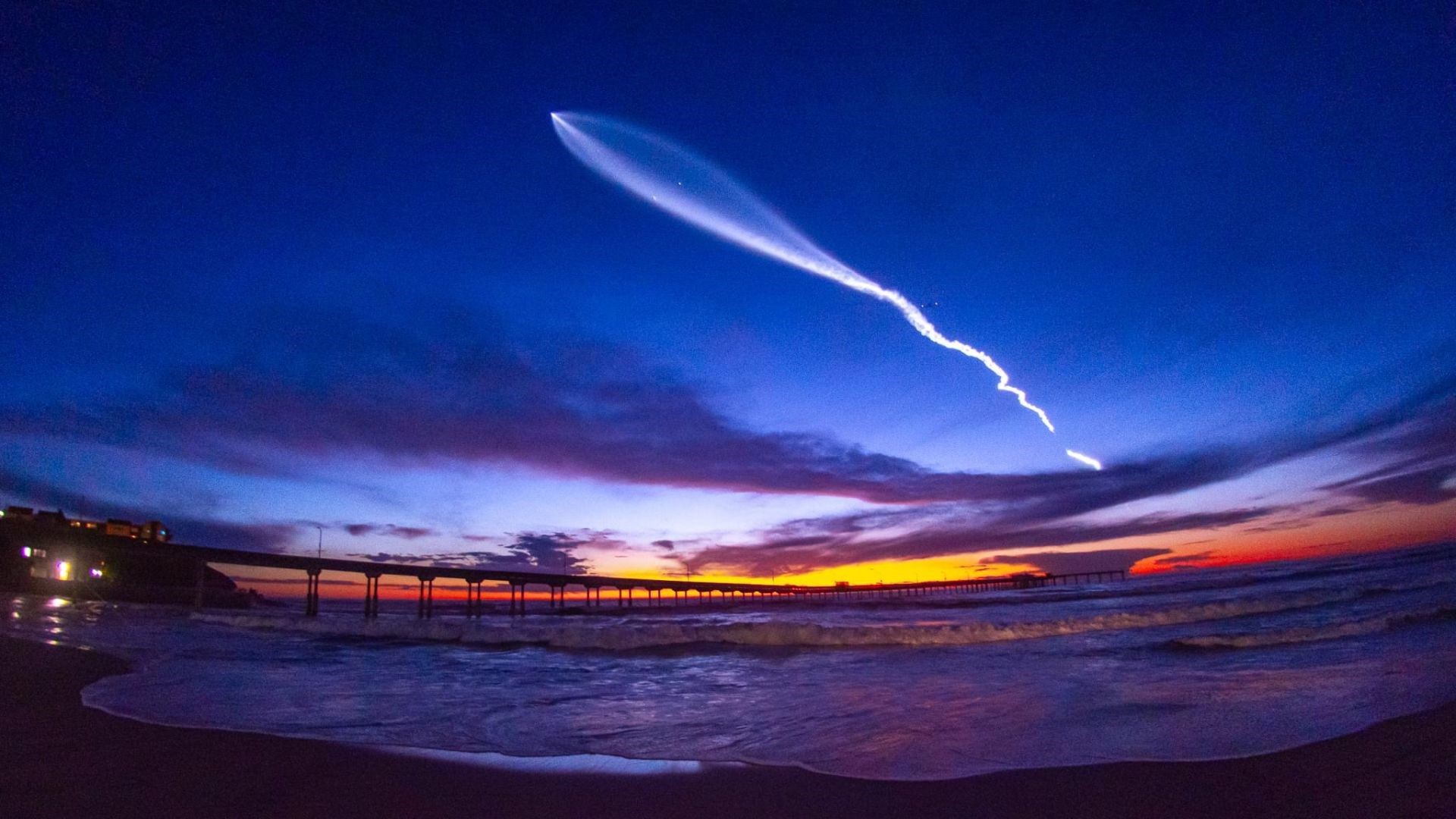 With the liftoff at 7:28 p.m. PT, it put the Falcon 9 just over San Diego, CA as the sun set.