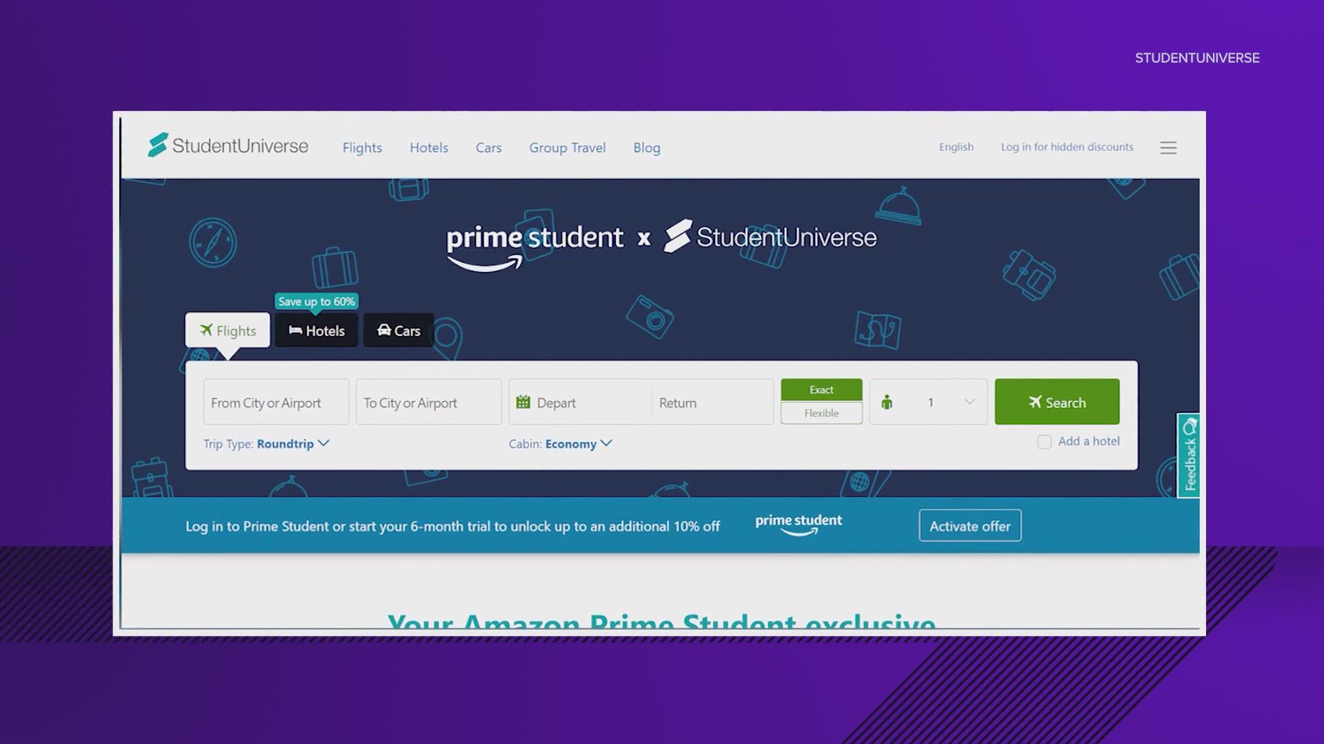 Amazon is offering 3,000 of its Prime student members domestic flights for $25.