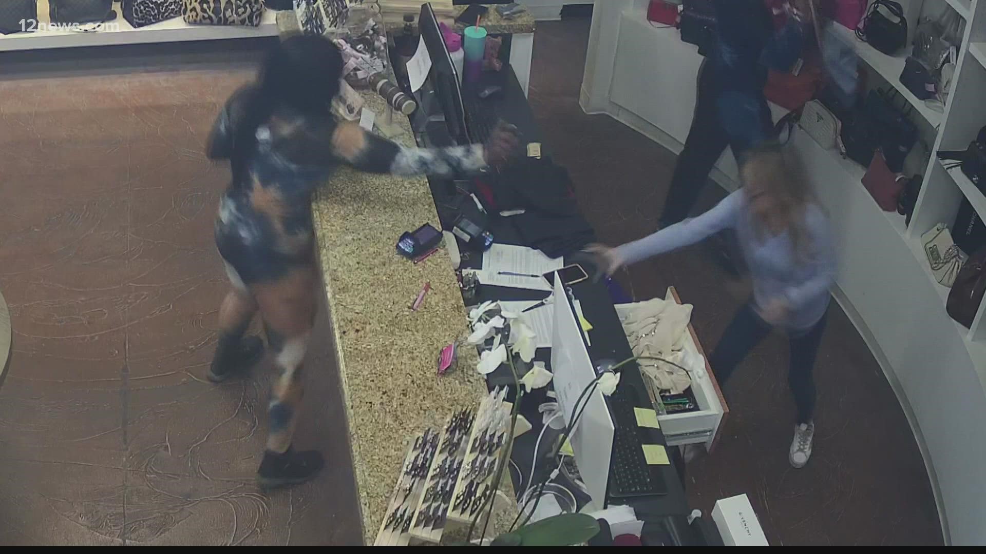 Two shoppers became suspects when they walked into Urban Exchange in Scottsdale and targeted a wall of designer purses behind the counter.