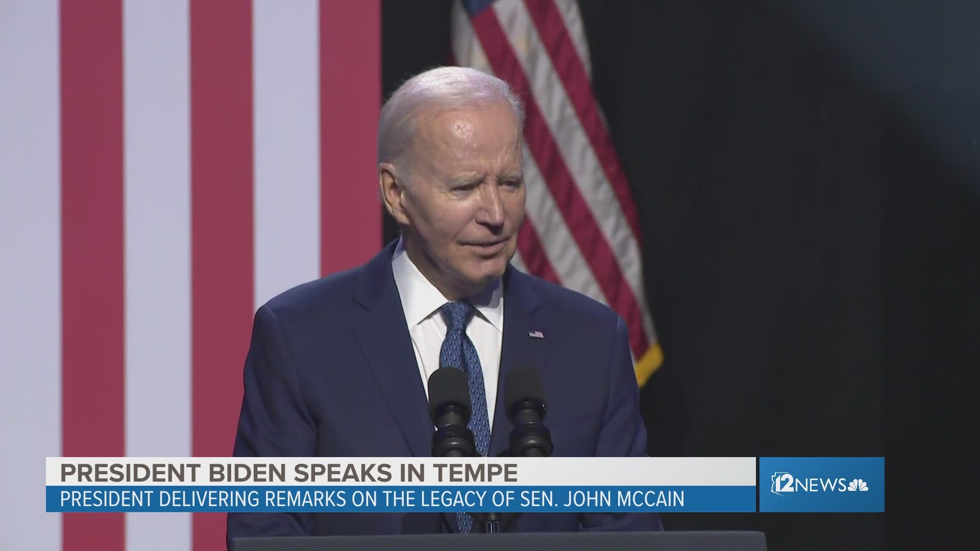 President Joe Biden speaks at an event in Tempe announcing a new national library honoring Sen. John McCain.