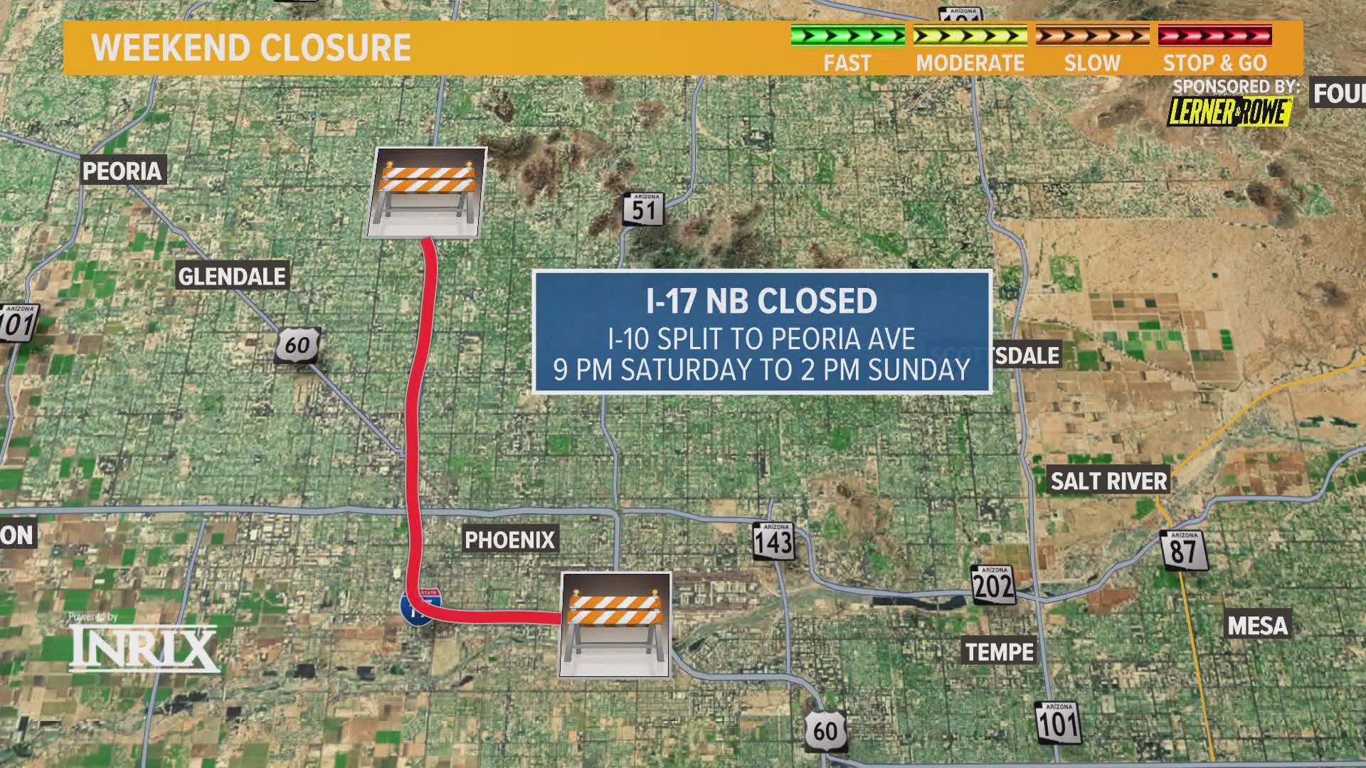 Closures of I-10, I-17 and Loop 101 planned for the weekend.