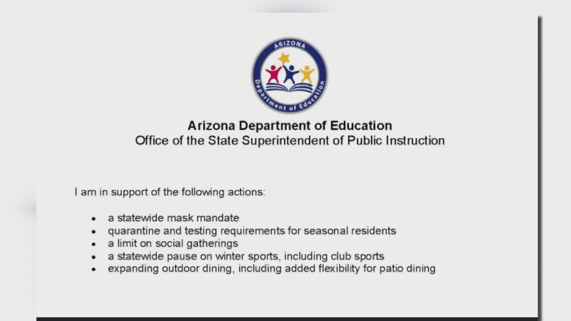 Arizona's education leader is calling for more COVID-19 safeguards ahead of the holidays and the next season of school sports. Team 12's Jen Wahl has the latest.
