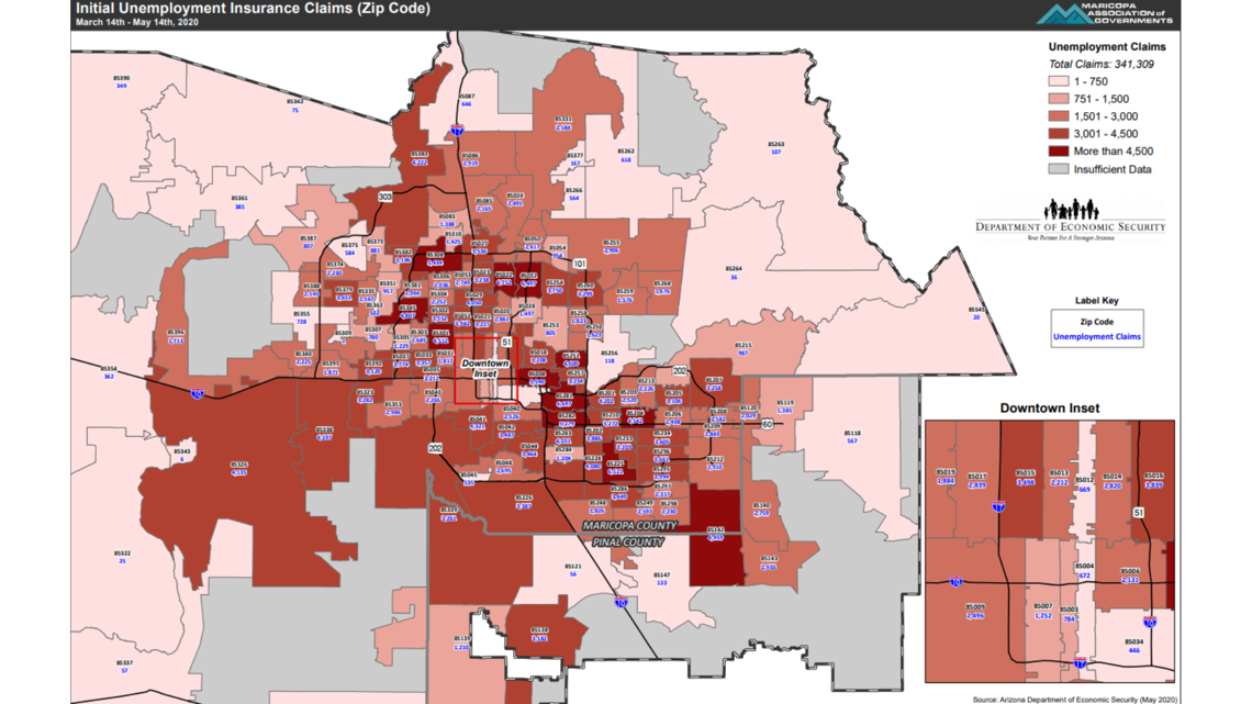 Here are the zip codes with higher unemployment rates in Arizona