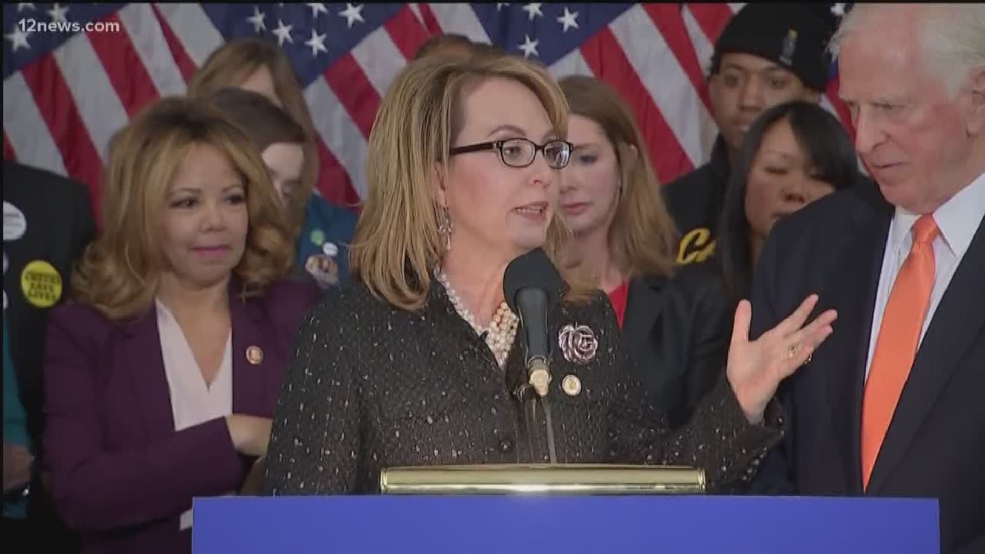 On the anniversary of the Tucson shooting massacre, former Congresswoman Gabrielle Giffords and House Democrats introduced a bill that would expand background checks on prospective gun buyers.