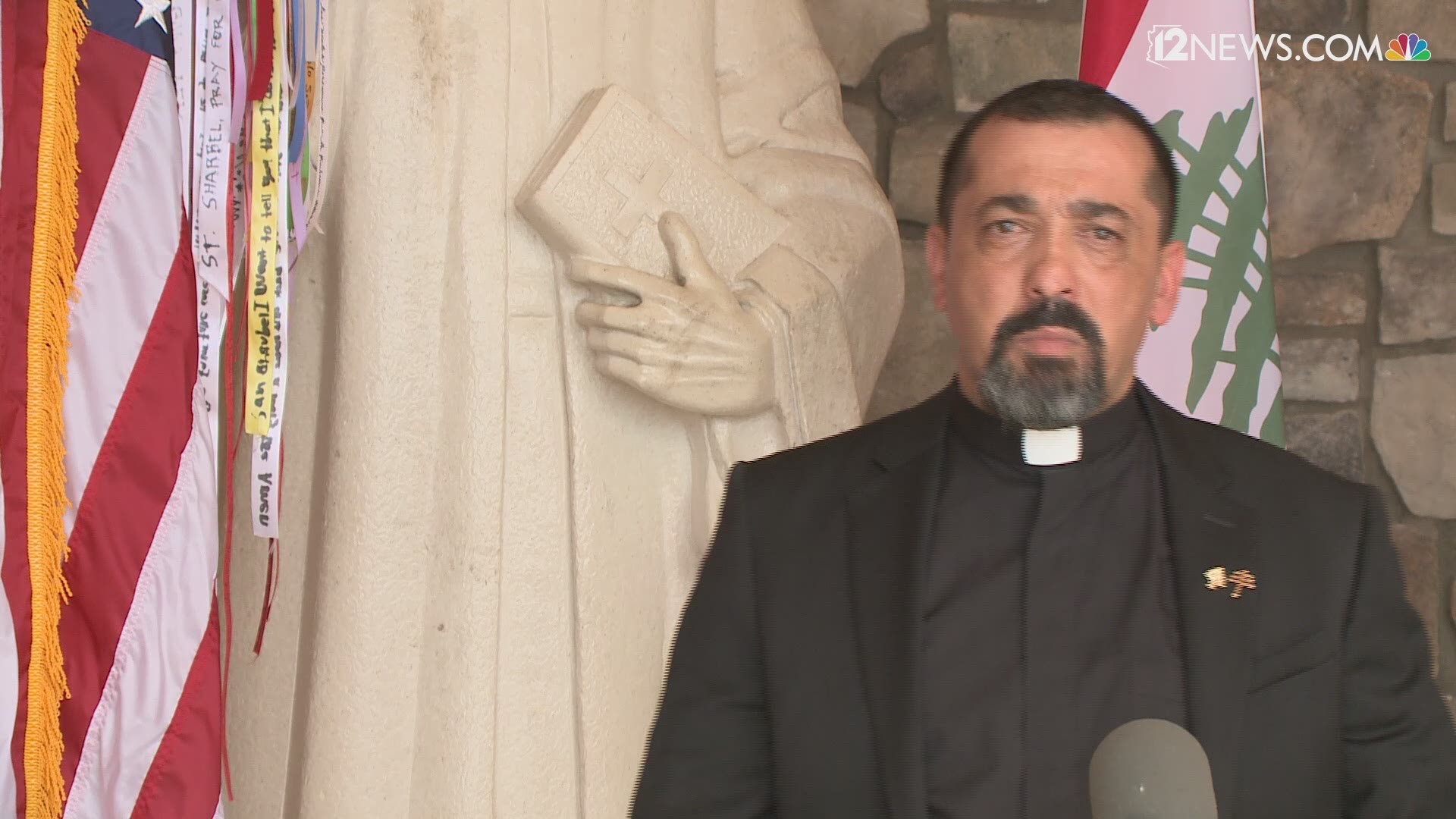 Father Wissam Akiki prayed for the poor and the voices silenced by leaders during a vigil Monday. Father Akiki is the pastor at St. Joseph’s Maronite Catholic Church