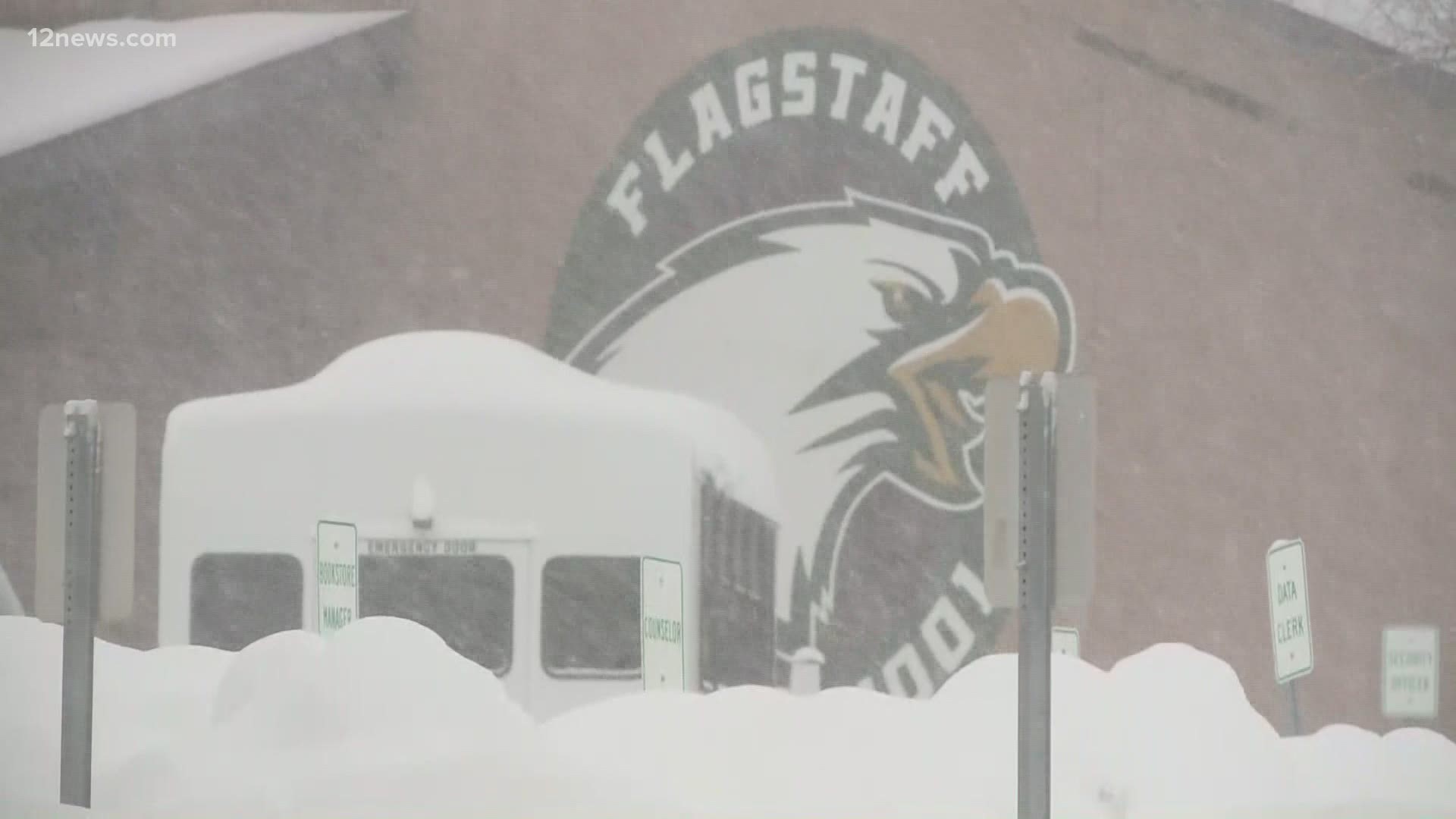 Flagstaff and nearby areas were inundated with snow throughout the day Monday. Adriana Loya has the story.