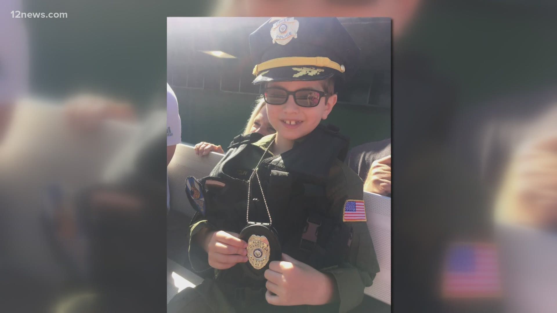 10-year-old Colin Raskey was diagnosed with Pediatric Medulloblastoma, a type of brain tumor. For his birthday, Goodyear K9 trainers came to support.
