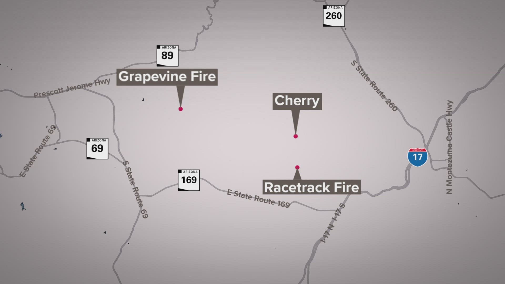 The Racetrack and Grapevine fires are burning near I-17 in Prescott Valley.