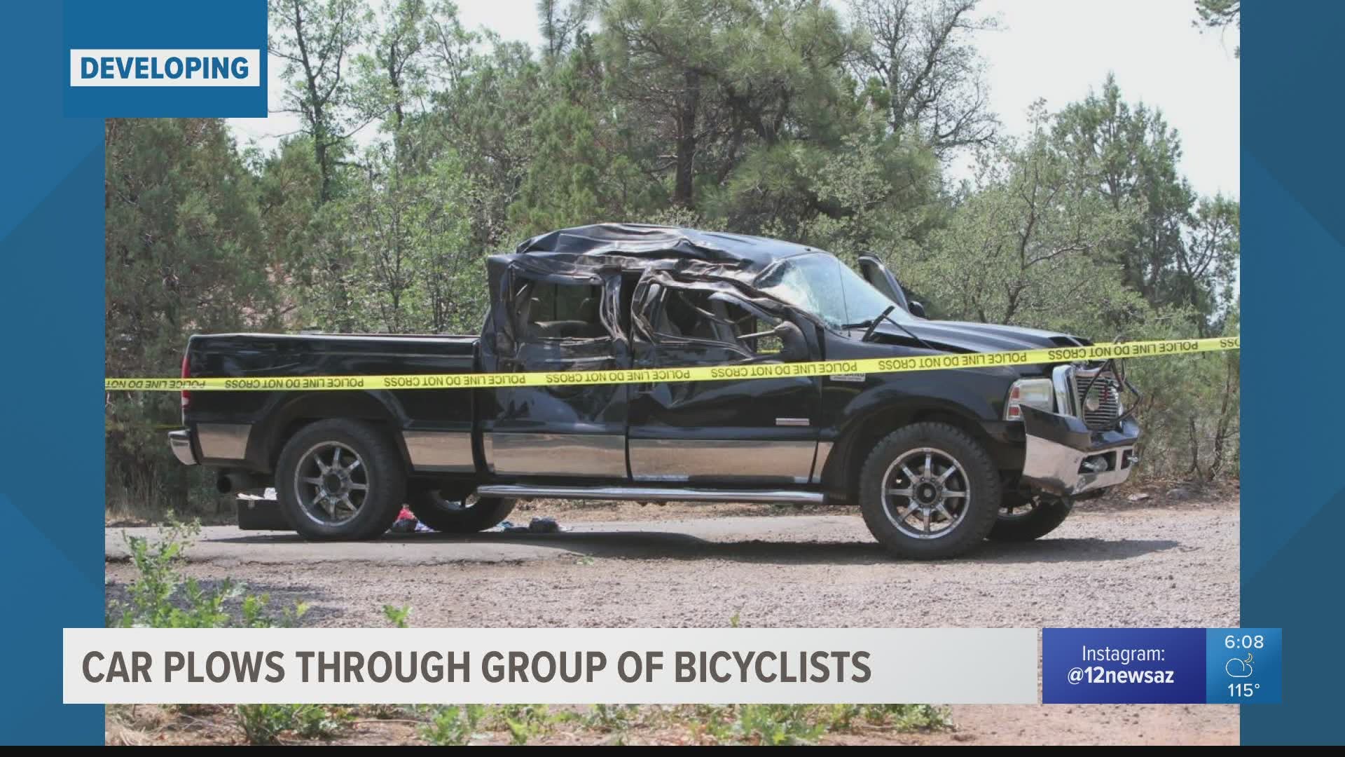 A suspect was shot after driving a truck into multiple bicyclists Saturday morning in Show Low.