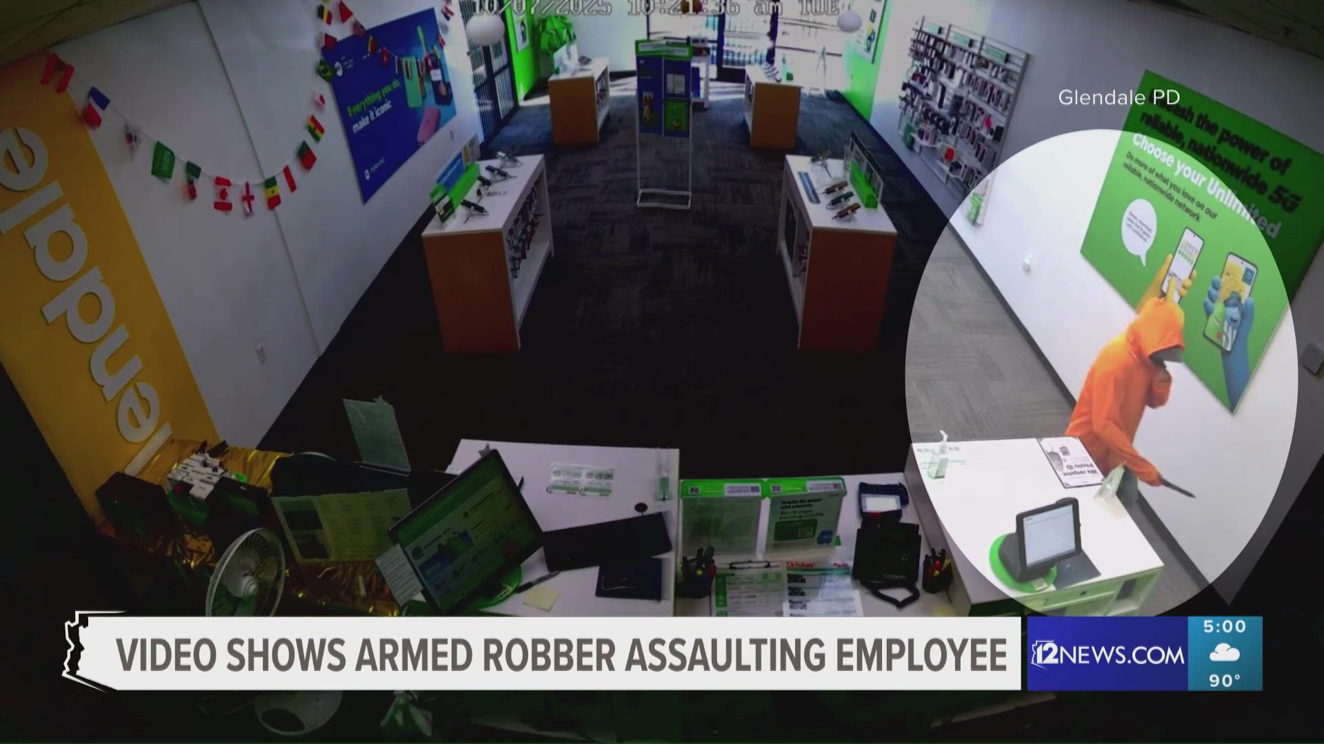 Security footage released by Glendale police captures the disturbing moments when an armed robber assaulted the employee of a Valley store earlier this month.