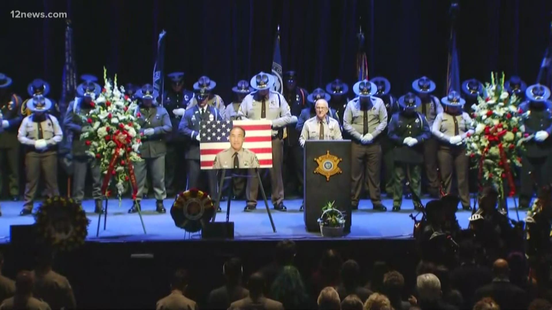 Family, friends, and public officials gathered at Comerica Theater to pay their respects to Maricopa County Detention Officer Gene Lee.