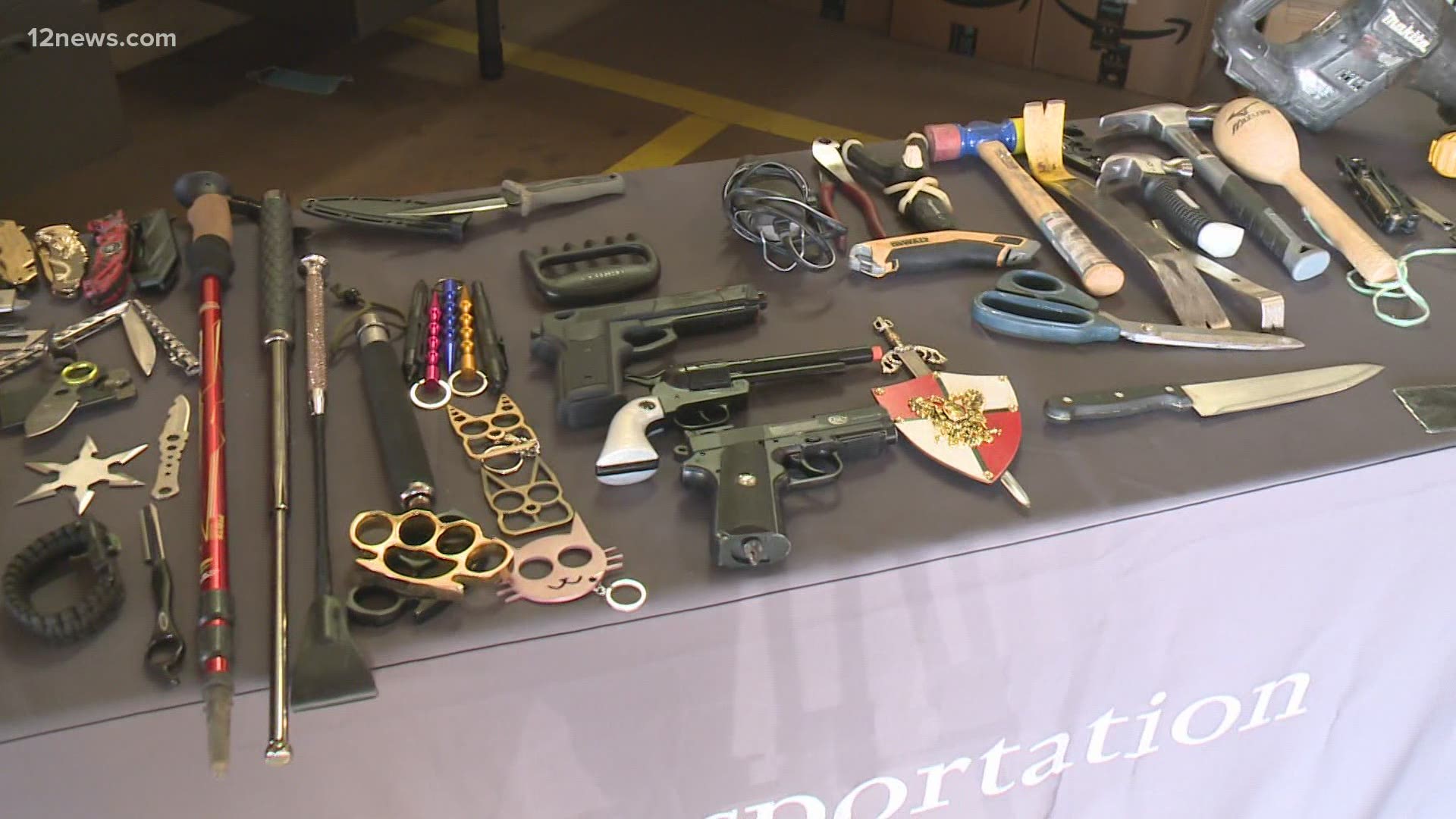 Some travelers at Sky Harbor Airport have been caught trying to bring swords, guns and other bizarre items into the airport. Here's a look at what was confiscated.