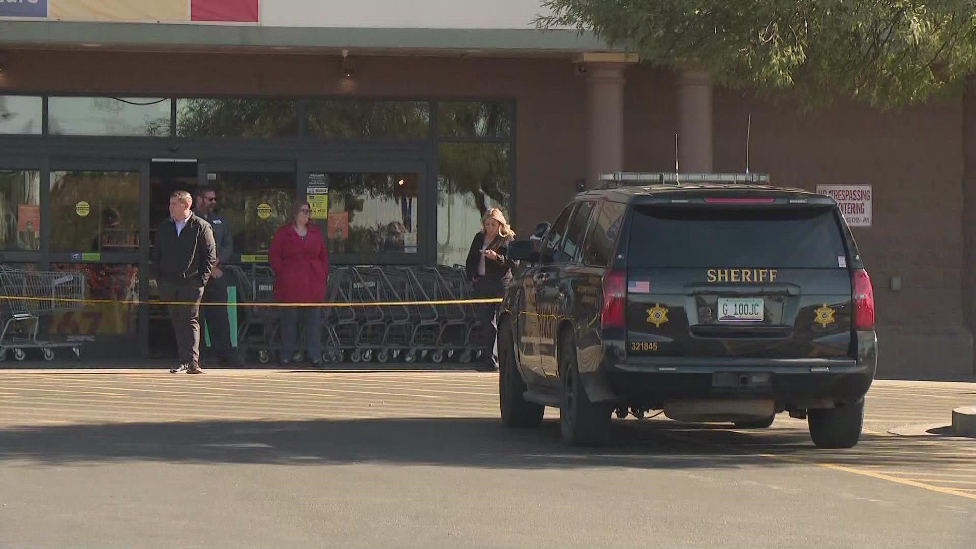 Officials said one man was stabbed at at a Fry's store near Ellsworth and Broadway roads.