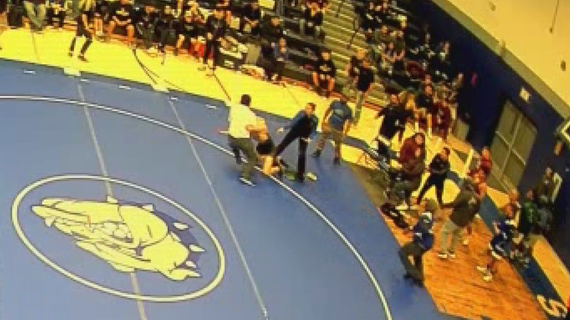 Gymnasium video shows the moment a Canyon Del Oro High School wrestler appears to tackle the Salpointe Catholic High School coach at a sectional wrestling match in Safford.