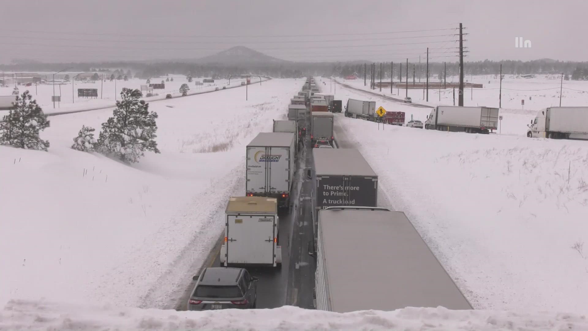 With snow falling in the Arizona high country, travelers are facing hazardous roads.