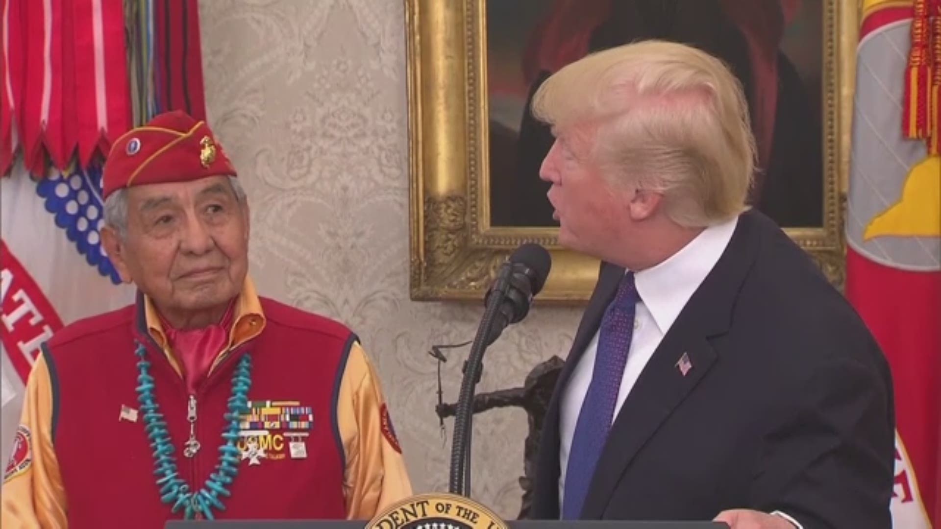 President Trump honored Navajo code talkers while making a derogatory comment towards Sen. Elizabeth Warren.