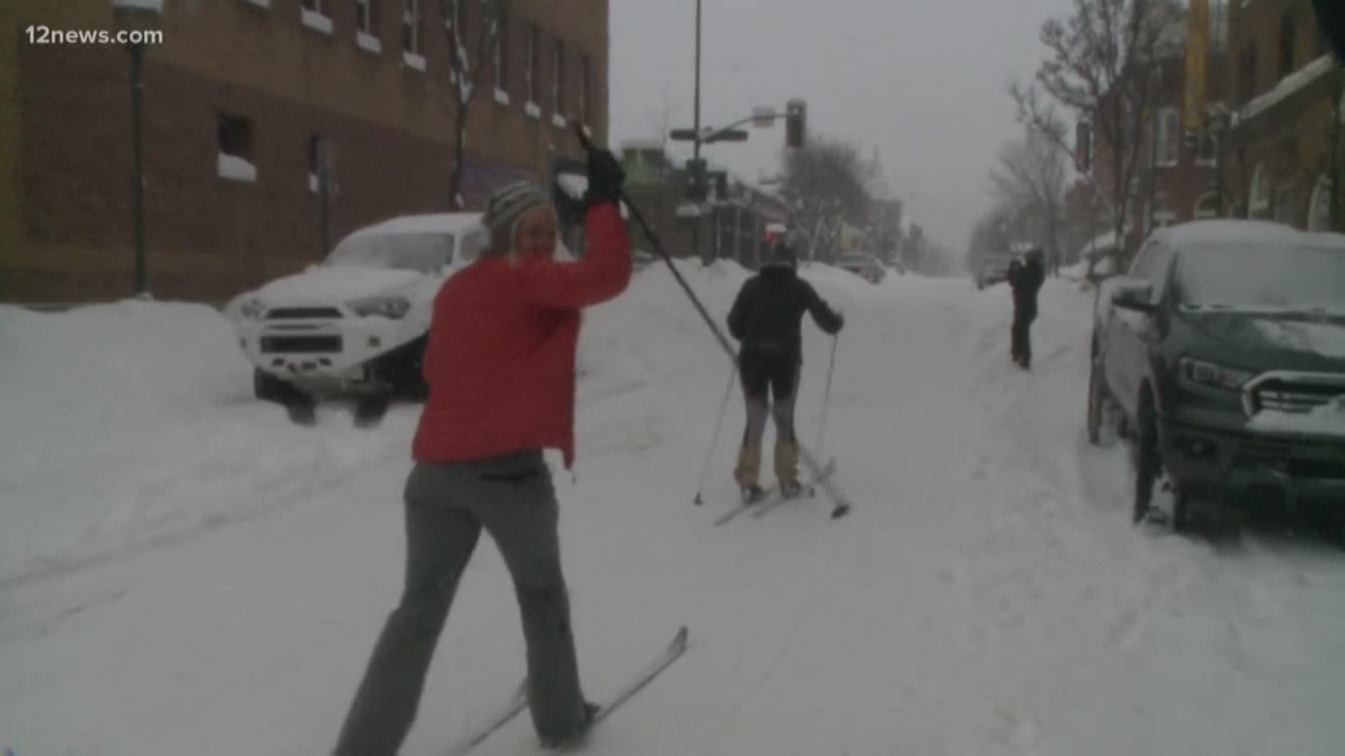 Some roads are ready for cars after a historic snowstorm in Flagstaff. But for those roads that are not car ready people are taking to their cross country skis to get around.