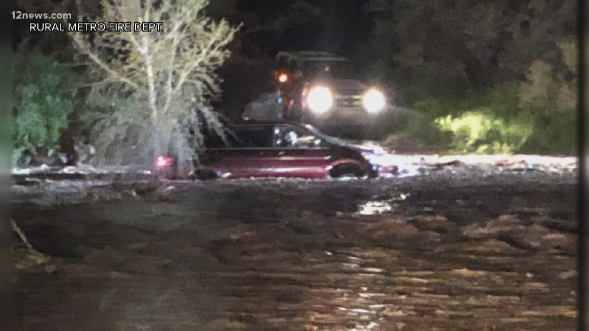 Three people were rescued from a Cave Creek wash after heavy rain filled up the wash overnight. Rescue crews and a helicopter had to be called in to rescue the women.