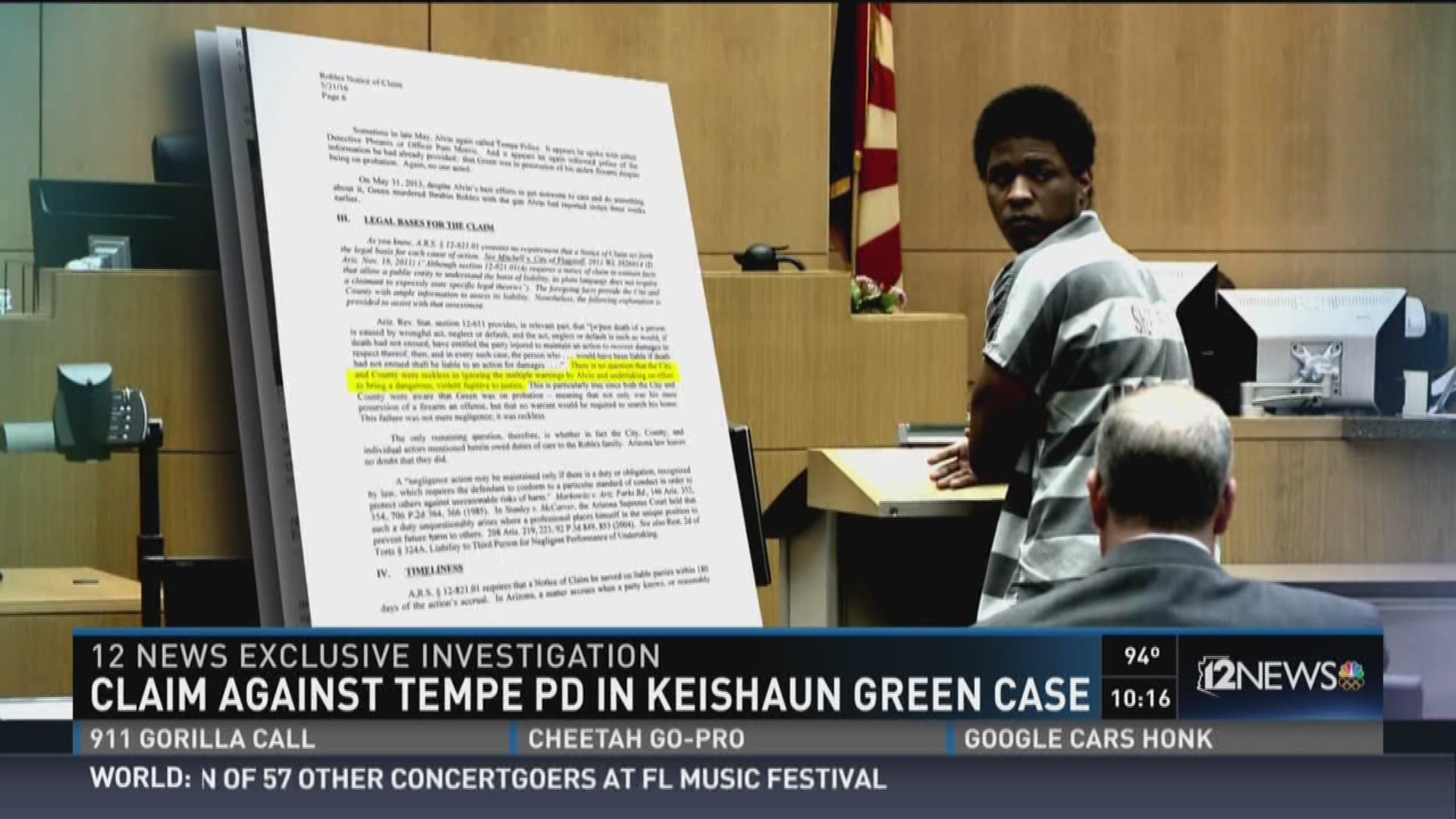 Claim against Tempe PD in Keishaun Green case