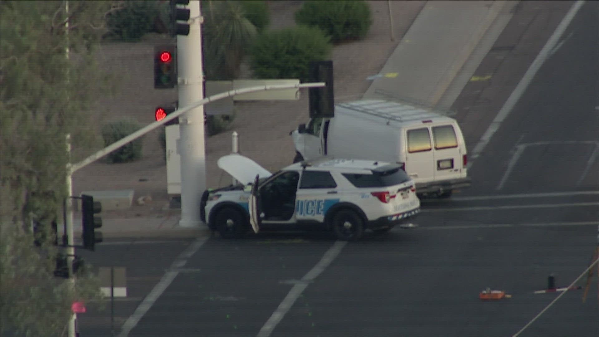 The crash involved a vehicle driven Scottsdale police officer and another vehicle, according to the Scottsdale Police Department.