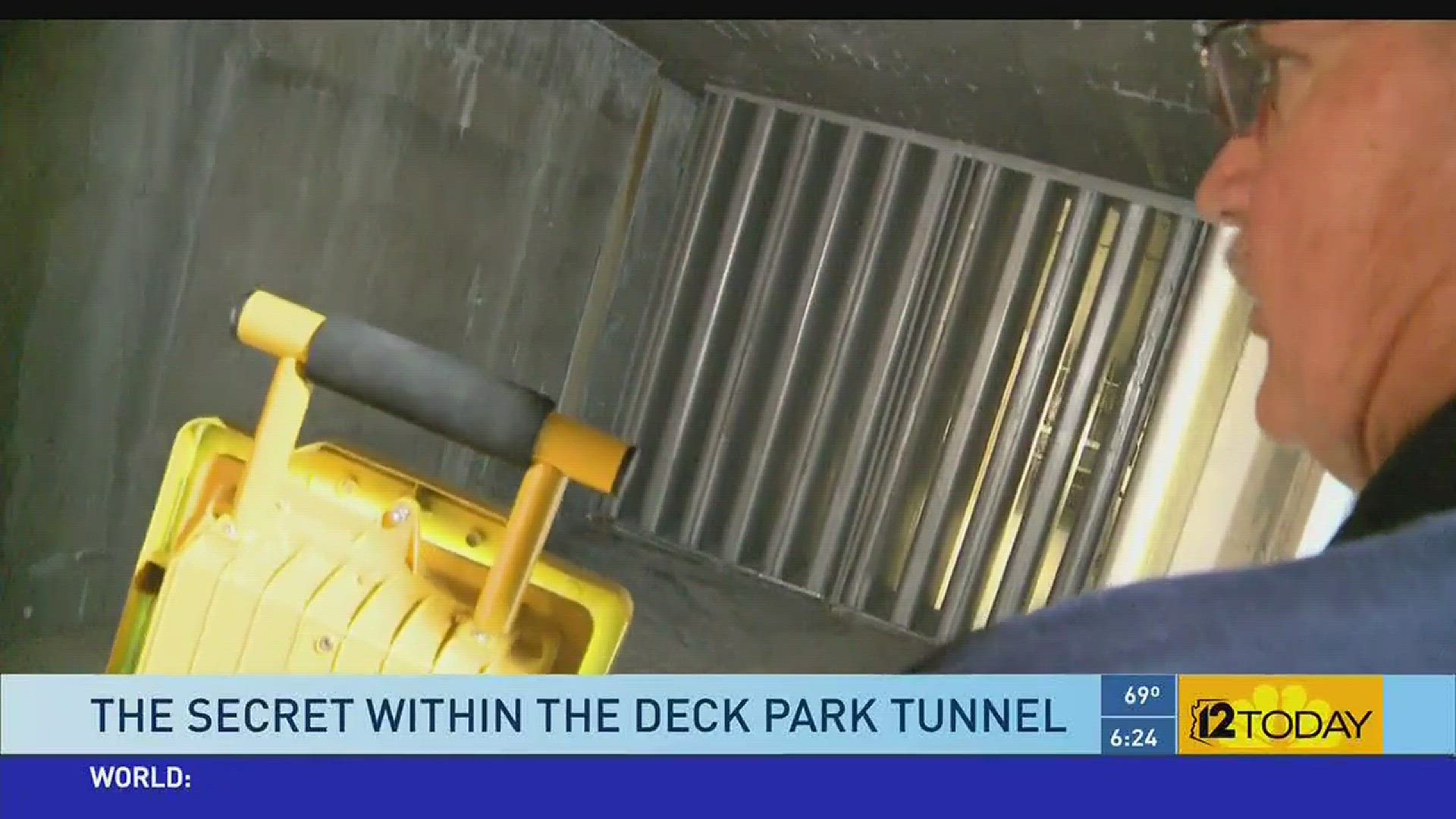 A hidden service tunnel vents carbon monoxide in the Deck Park Tunnel.