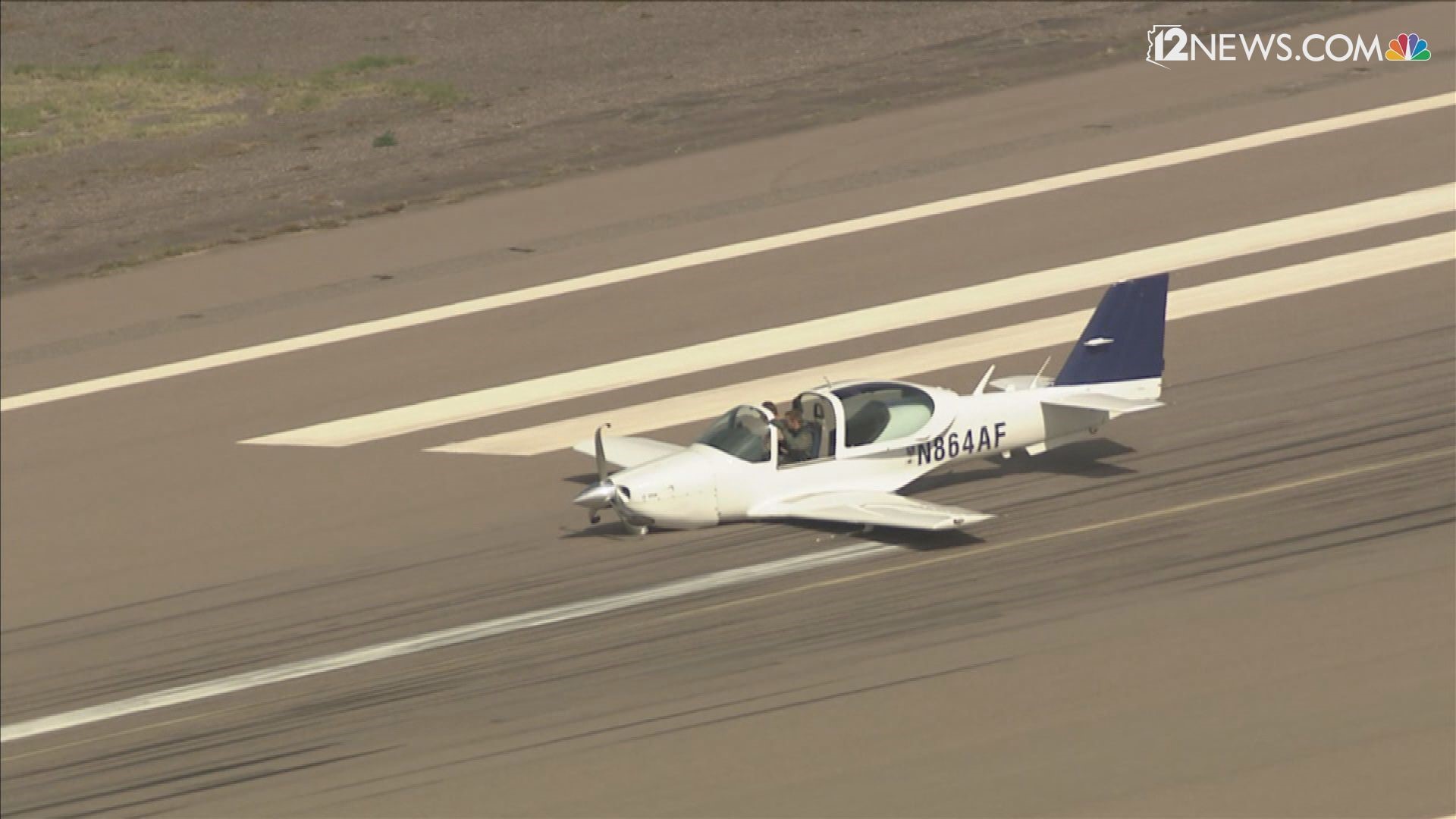 Sky 12 was at Phoenix Goodyear Airport where a small plane made a belly landing due to issues with the landing gear. No one was hurt in the landing.
