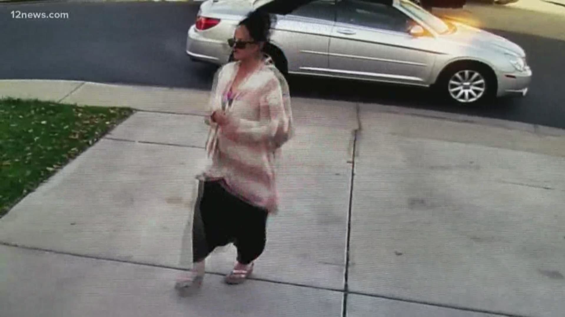 Security camera recorded a woman stealing a large Fed-Ex return package off a doorstep in Mesa.