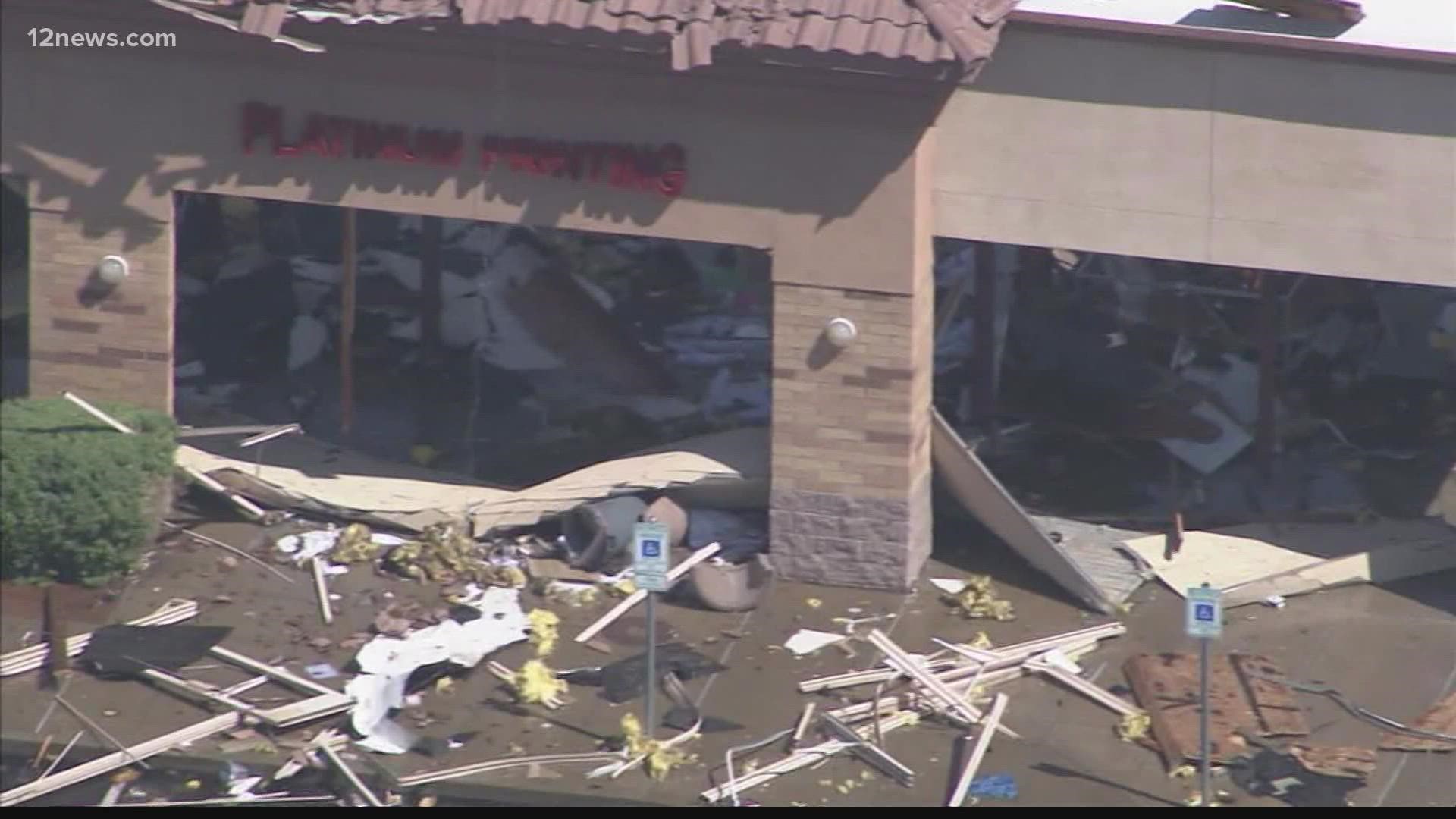 The roof collapsed at a print shop in Chandler following an explosion on Thursday morning.