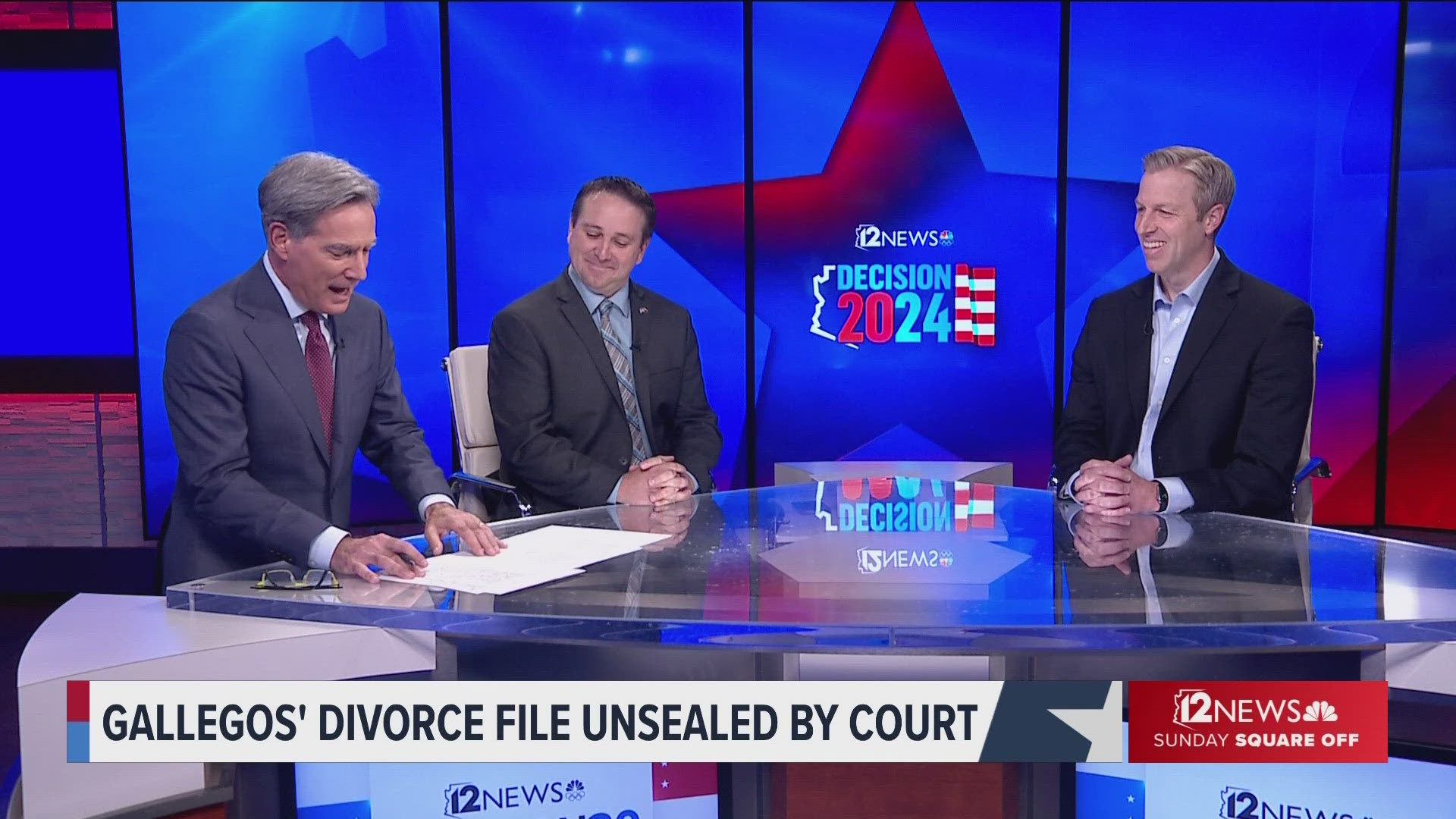 The "Square Off" politics panel discusses the newly unsealed court file from the 2017 divorce of U.S. Senate candidate Ruben Gallego and Phoenix Mayor Kate Gallego.