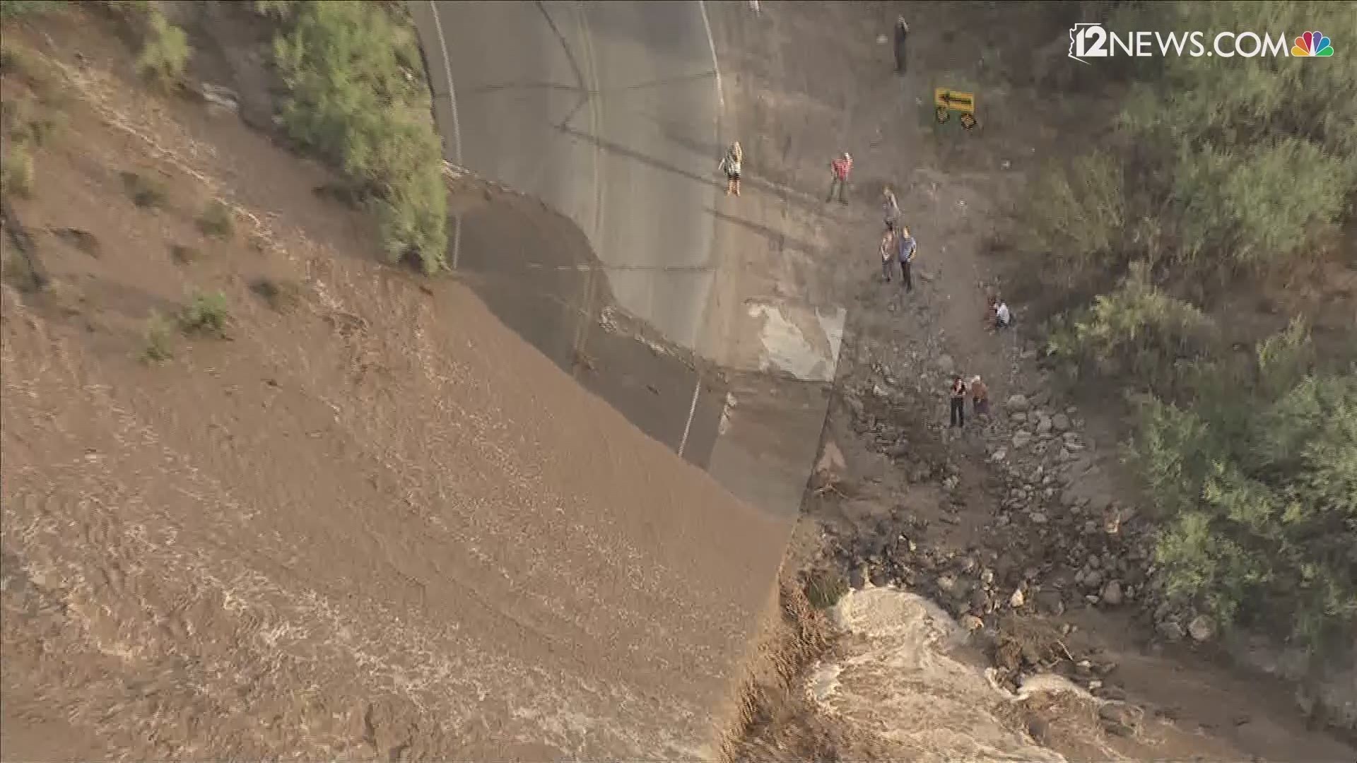 Sky 12 is over flash flooding in Carefree and Cave Creek washes