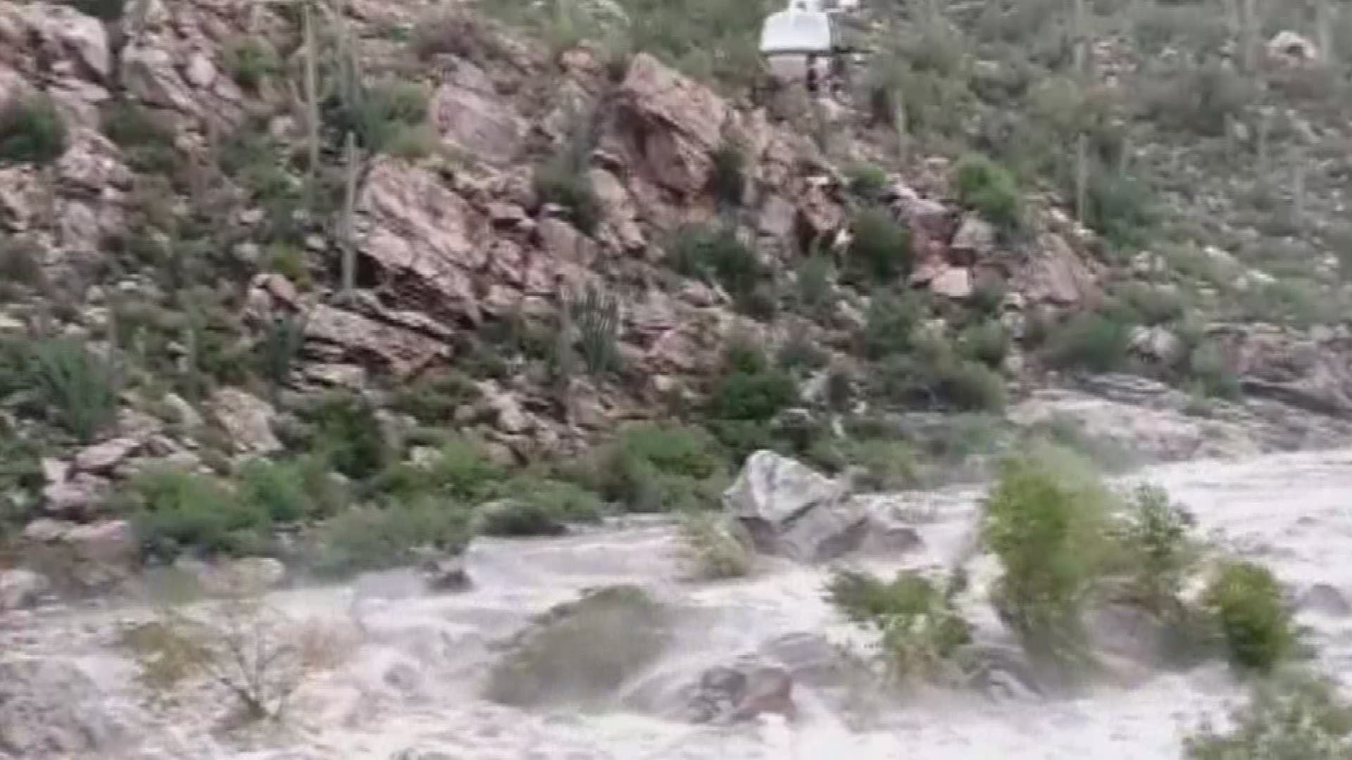 Flash flooding stranded 17 hikers, including a 4-year-old child.