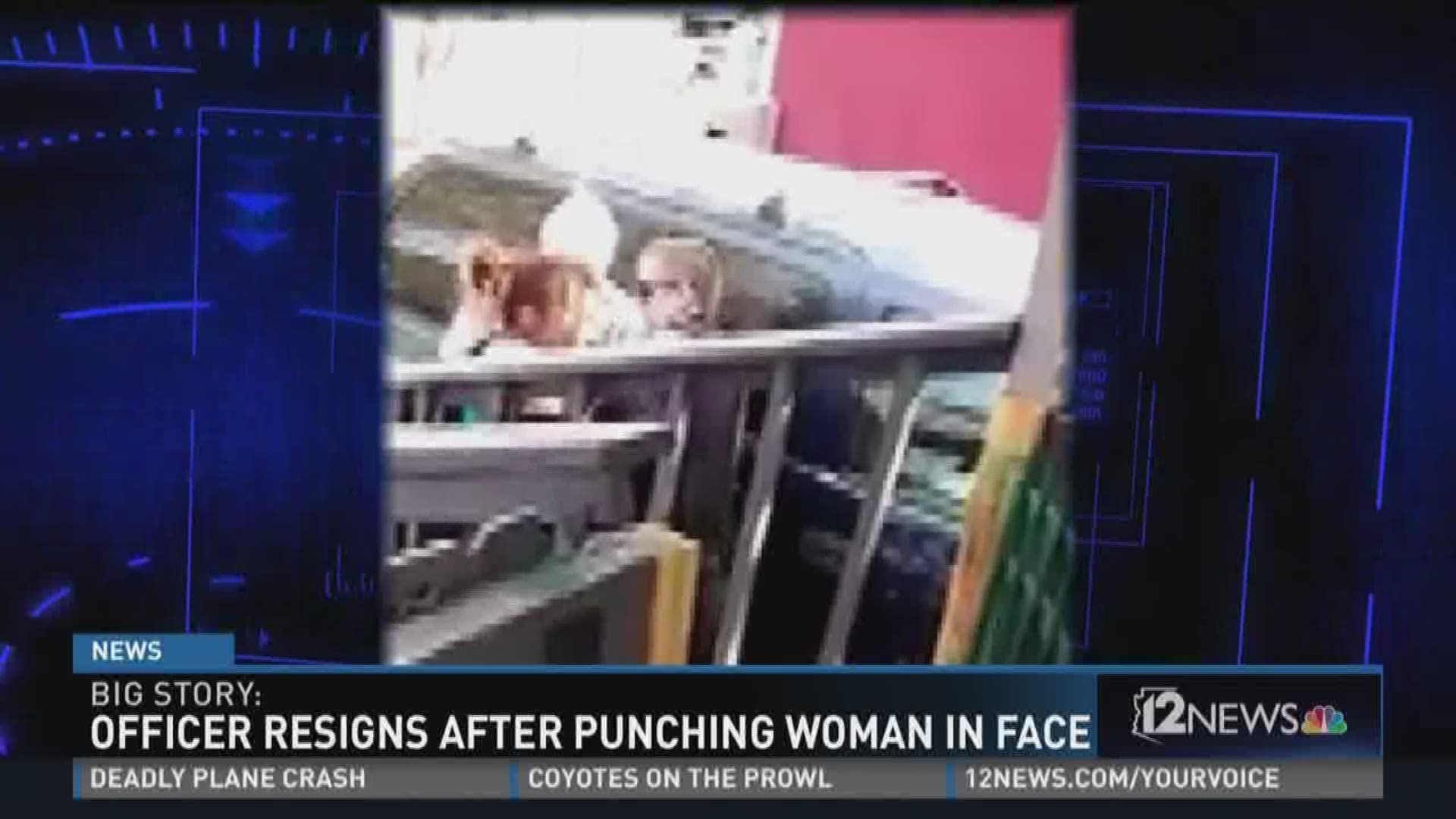 A Flagstaff police officer resigned rather than being fired after he punched a woman in the face.