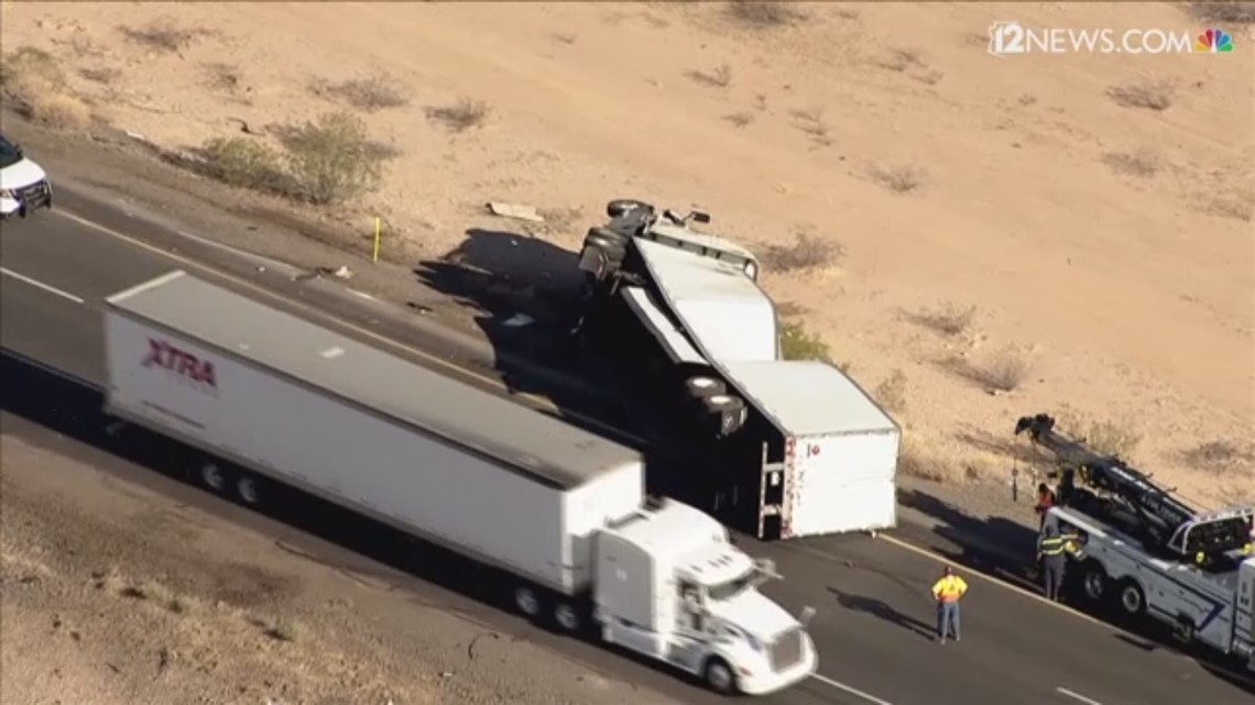 Semi truck jackknifed on I10 westbound past Tonopah