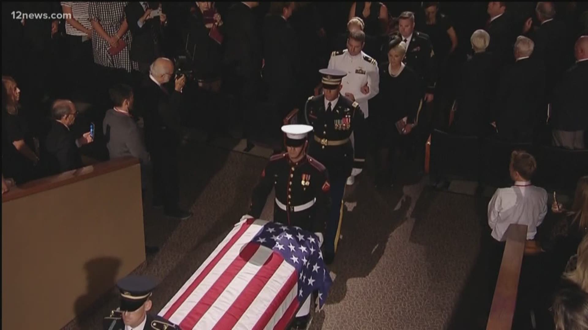 The closing procession takes place as the body of John McCain moves from North Phoenix Baptist Church to Sky Harbor International Airport.