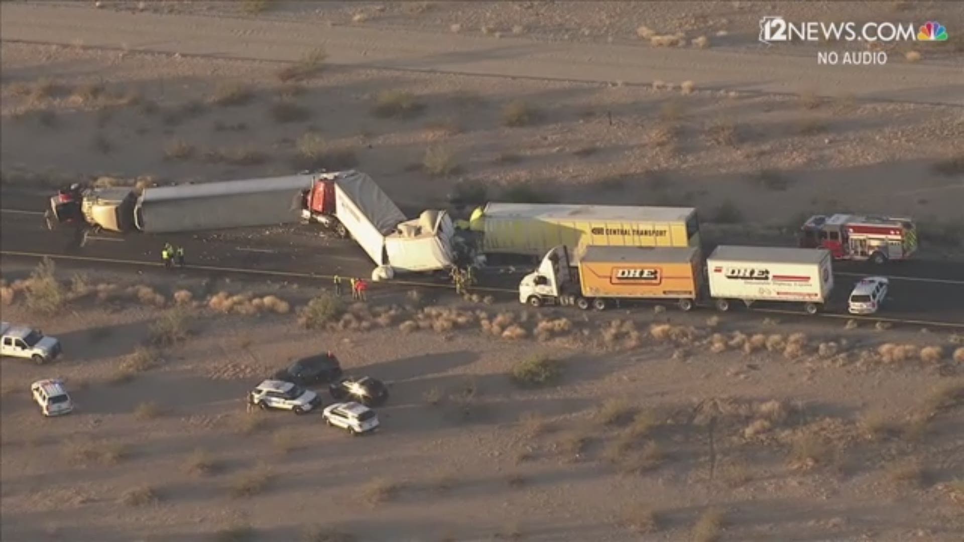 Sky 12 was over the scene of a fatal semi-truck crash on I-10 near Tonopah.