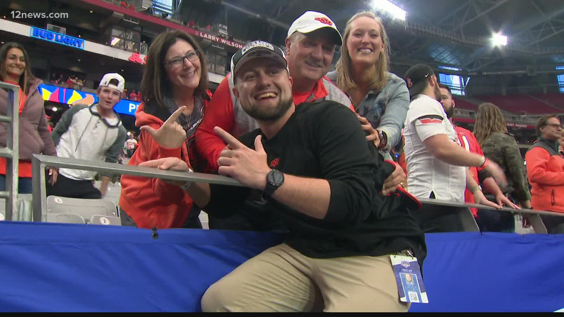 Hamilton head coach Mike Zdebski got the chance to cheer on his son, Brent, a coach for Oklahoma State, as the Cowboys won the Fiesta Bowl