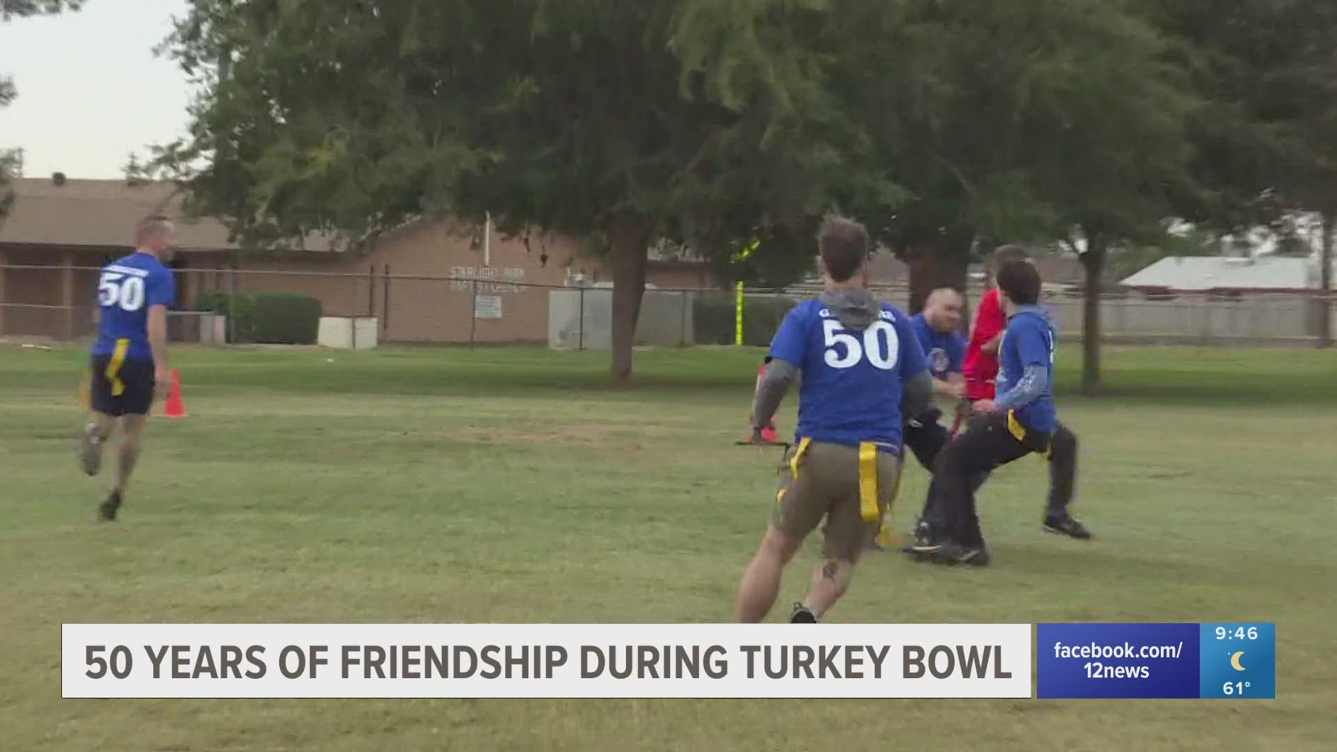 Two families came together to play a friendly game of touch football to celebrate Thanksgiving, just as they have since 1974.