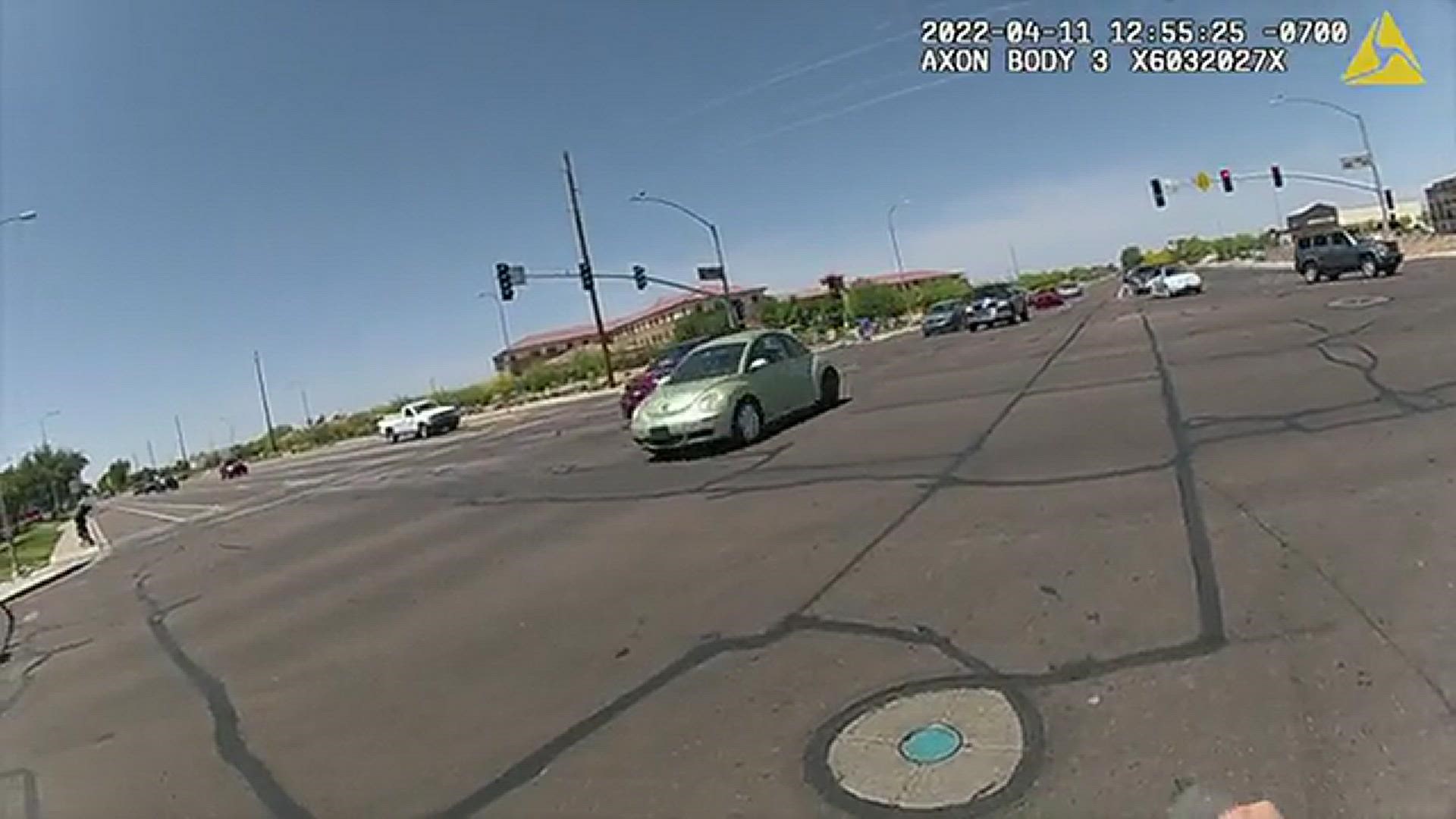 Chandler police body-worn camera footage of crash reported April 11 near Gilbert and Riggs roads.