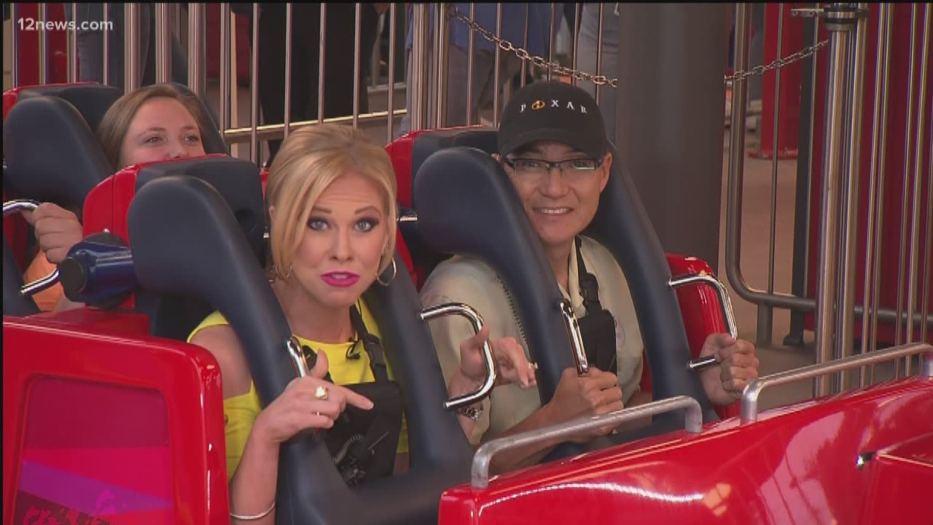 Team 12's Krystle Henderson headed over to California to try out the new roller coaster featuring characters from the "Incredibles" dubbed the "Incredicoaster."