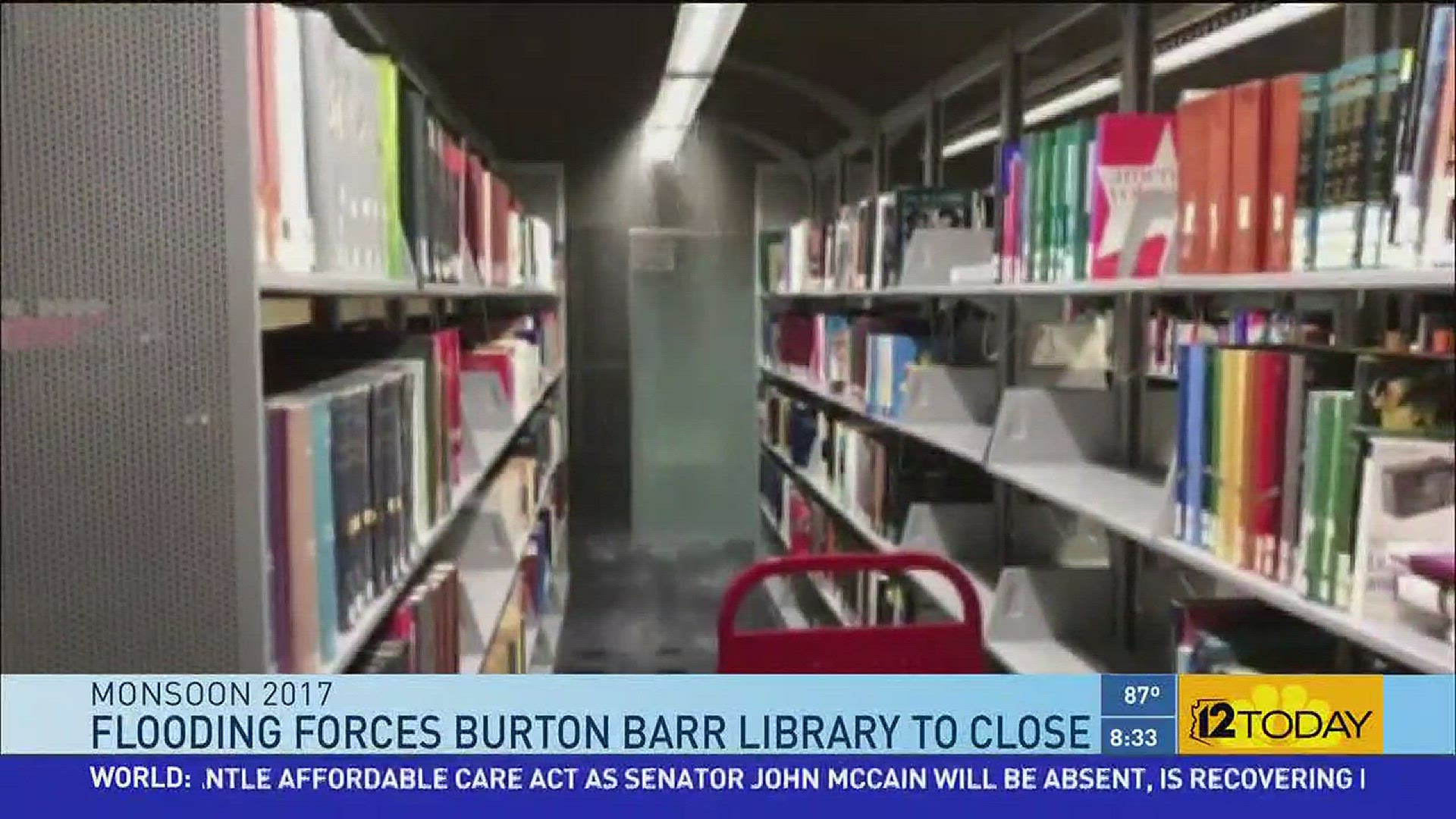 A storm caused damaged to the roof of the Burton Barr Library