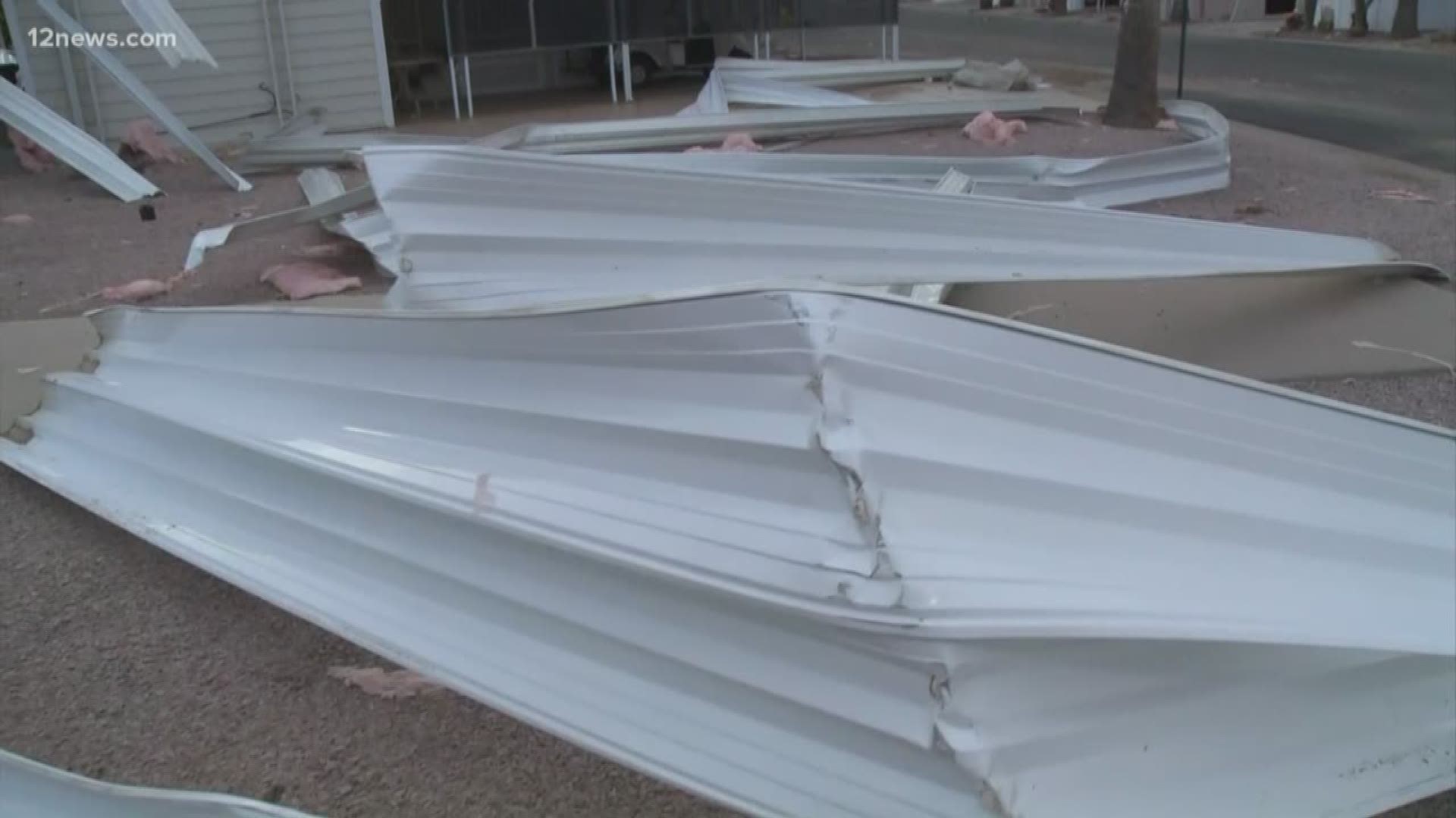 Crushed metal all over a Mesa retirement community from extremely strong winds that rolled in yesterday afternoon.