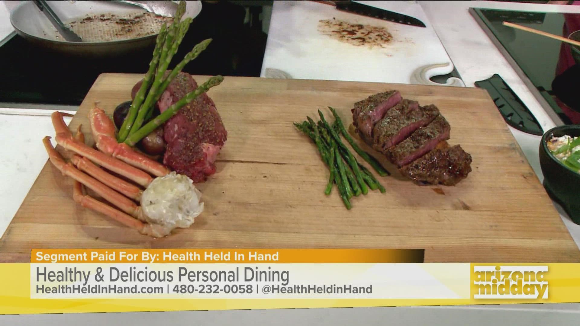 Chef Robbie Held, Owner of Health Held in Hand, shows us his take on surf & turf plus how he can cook for any event!