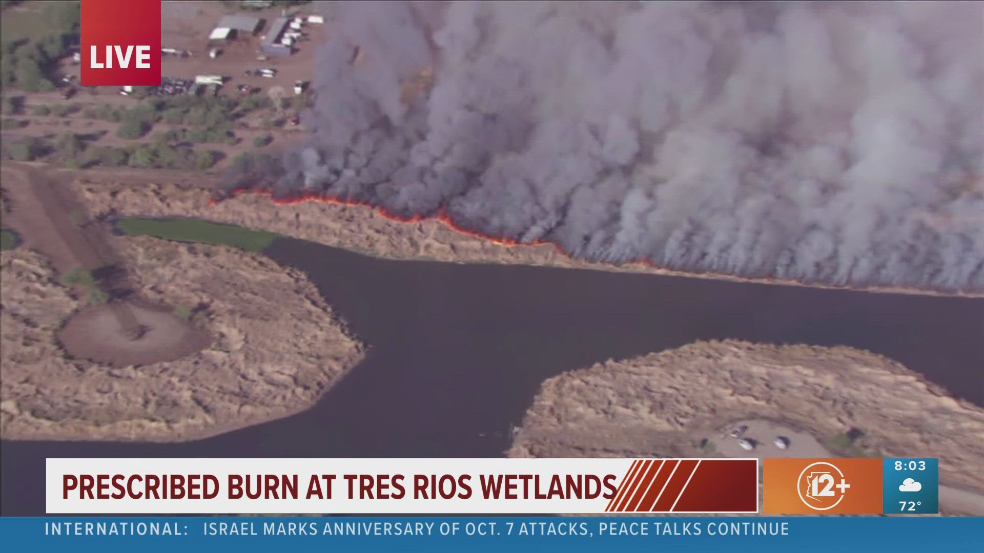 Firefighters are working a prescribed burn in the Tres Rios Wetlands Tuesday morning. 