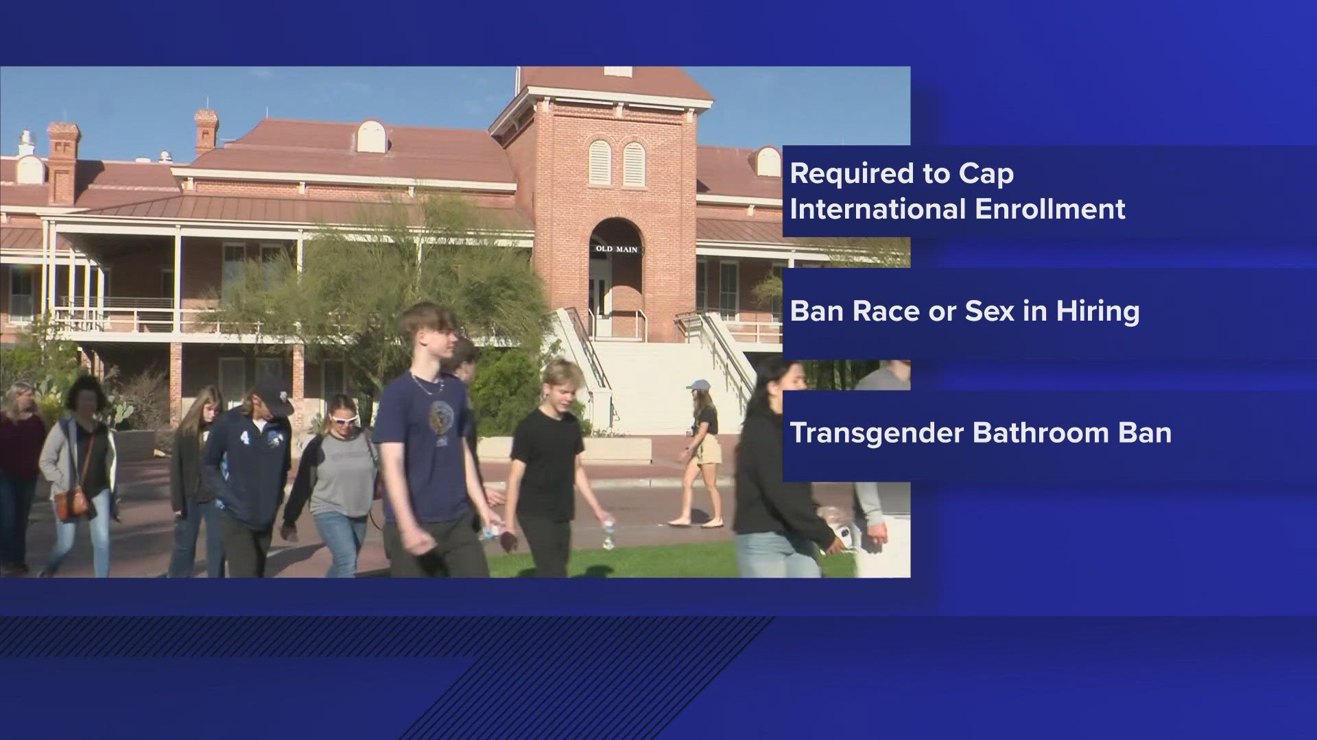 Access to federal funding is being withheld from the University of Arizona unless it agrees to terms from Trump related to bathrooms, gender, and enrollment.